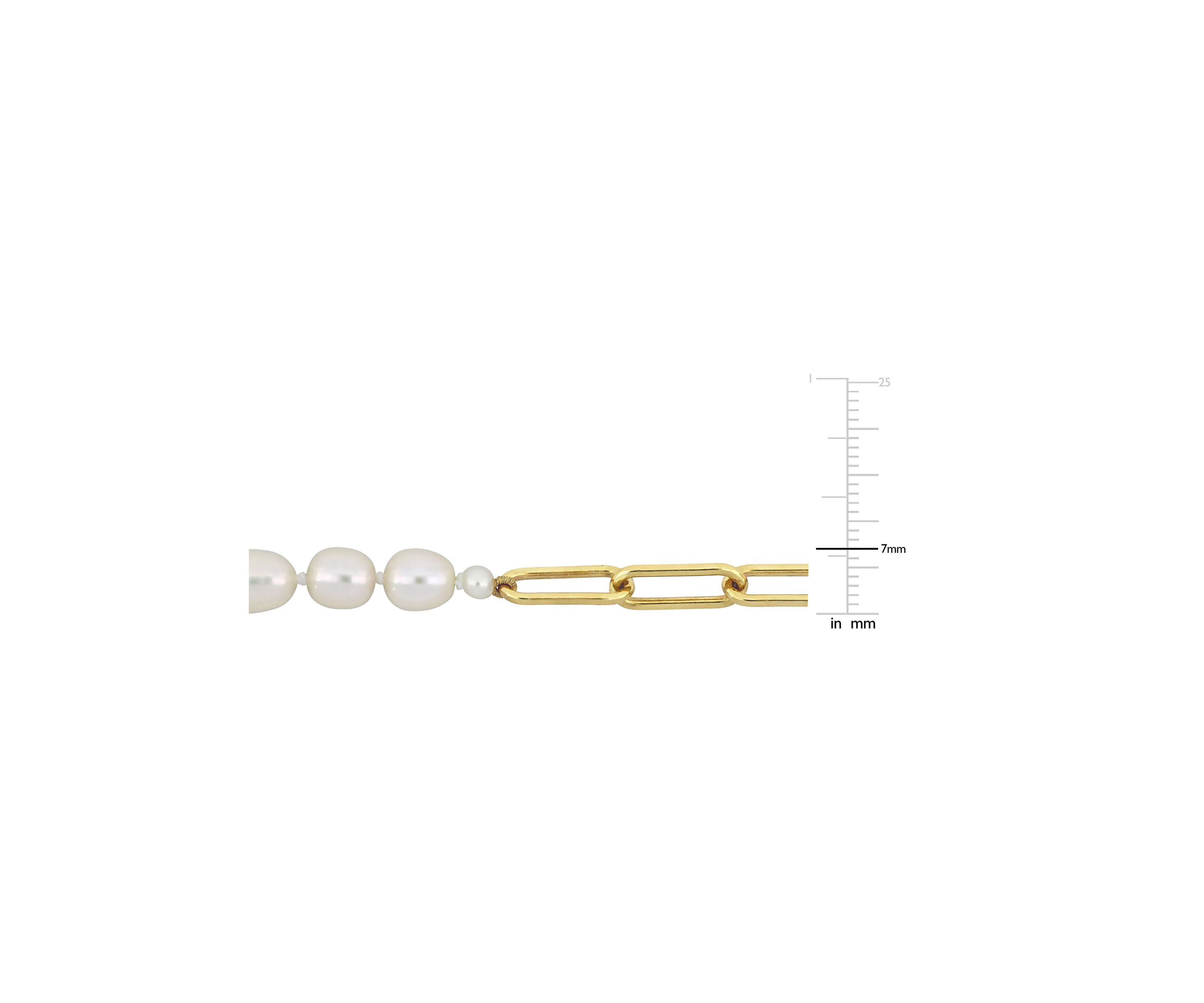 7-7.5MM Cultured Freshwater Oval Link Chain Necklace in 18k Gold Plated Sterling Silver