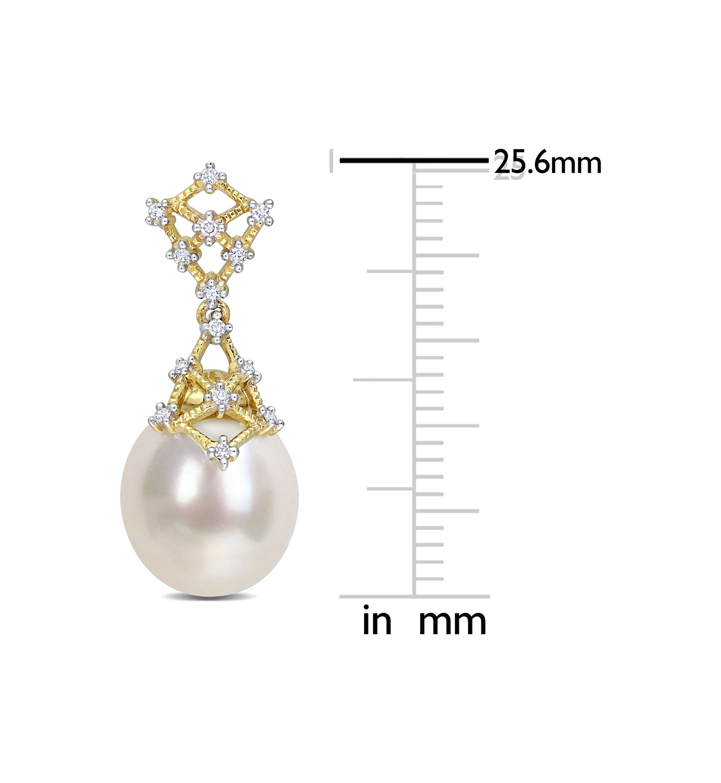 9-10MM South Sea Cultured Pearl and 1/7 CT TW Diamond Filigree Drop Earrings in 14k Yellow Gold