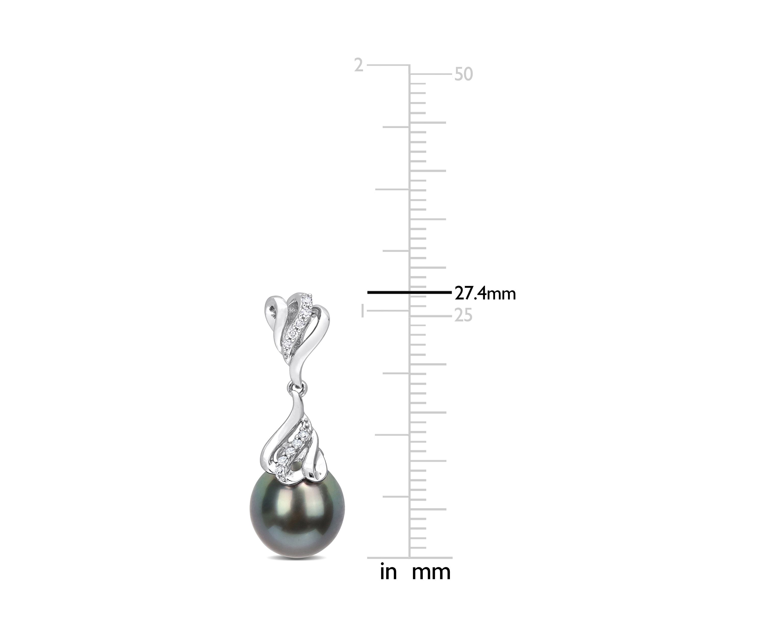 9-10MM Tahitian Cultured Pearl and 1/8 CT TW Diamond Drop Earrings in 14k White Gold