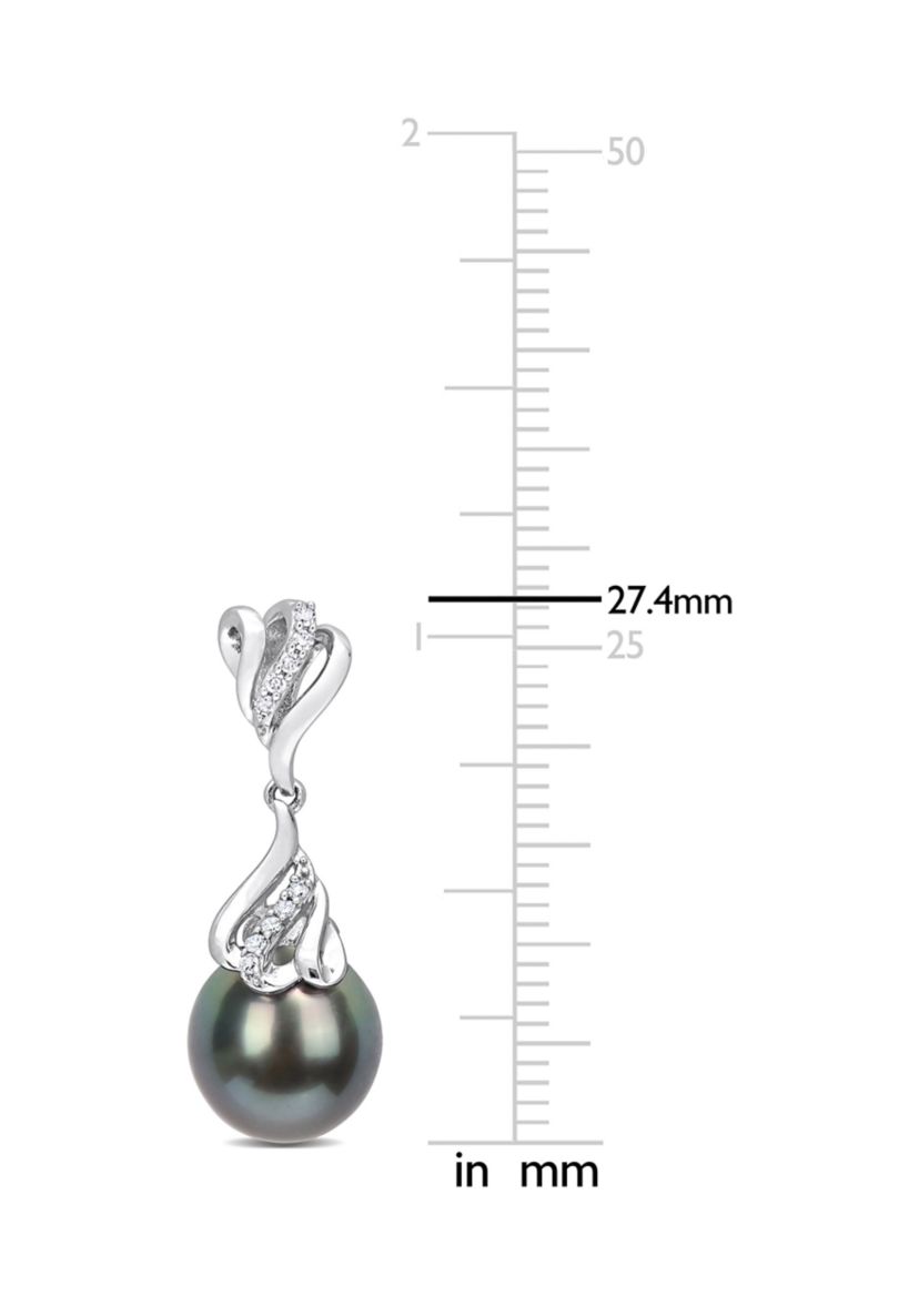 9-10MM Tahitian Cultured Pearl and 1/8 CT TW Diamond Drop Earrings in 14k White Gold