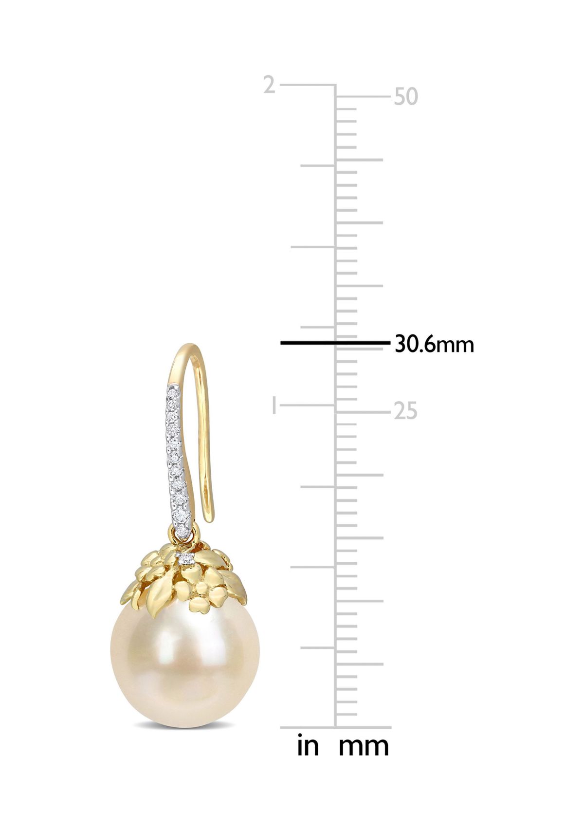 9-10MM South Sea Cultured Pearl and 1/7 CT TW Diamond Drop Earrings in 14k Yellow Gold