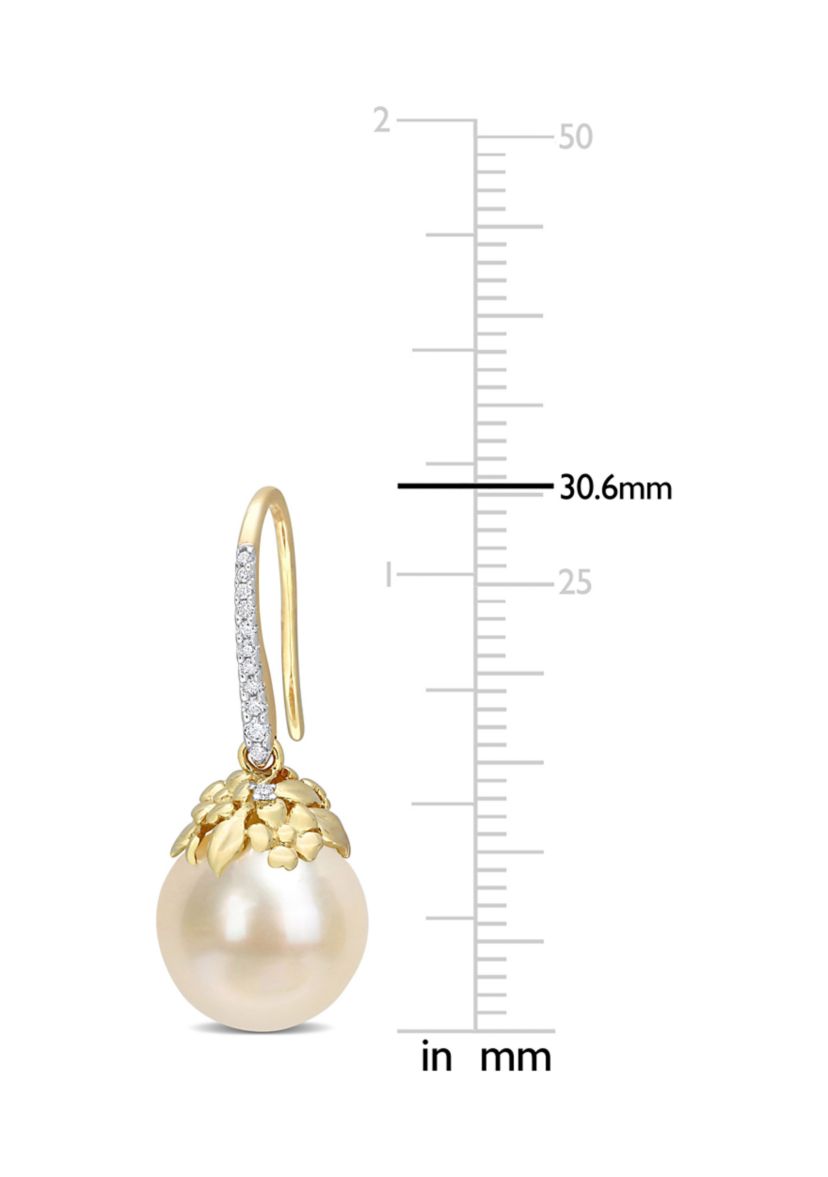 9-10MM South Sea Cultured Pearl and 1/7 CT TW Diamond Drop Earrings in 14k Yellow Gold
