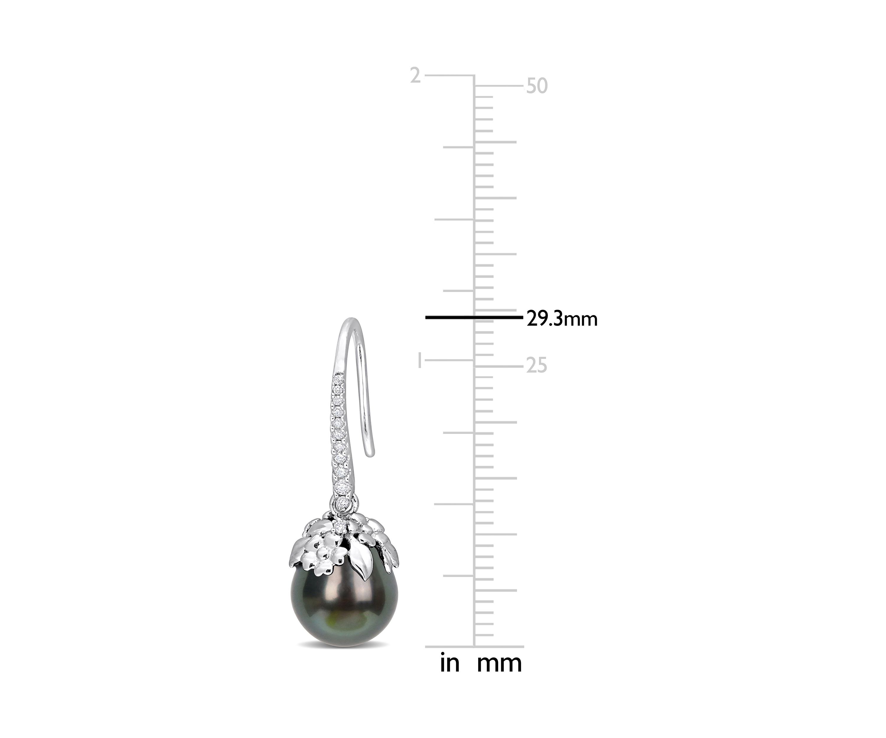 9-10MM Tahitian Cultured Pearl and 1/7 CT TW Diamond Drop Earrings in 14k White Gold