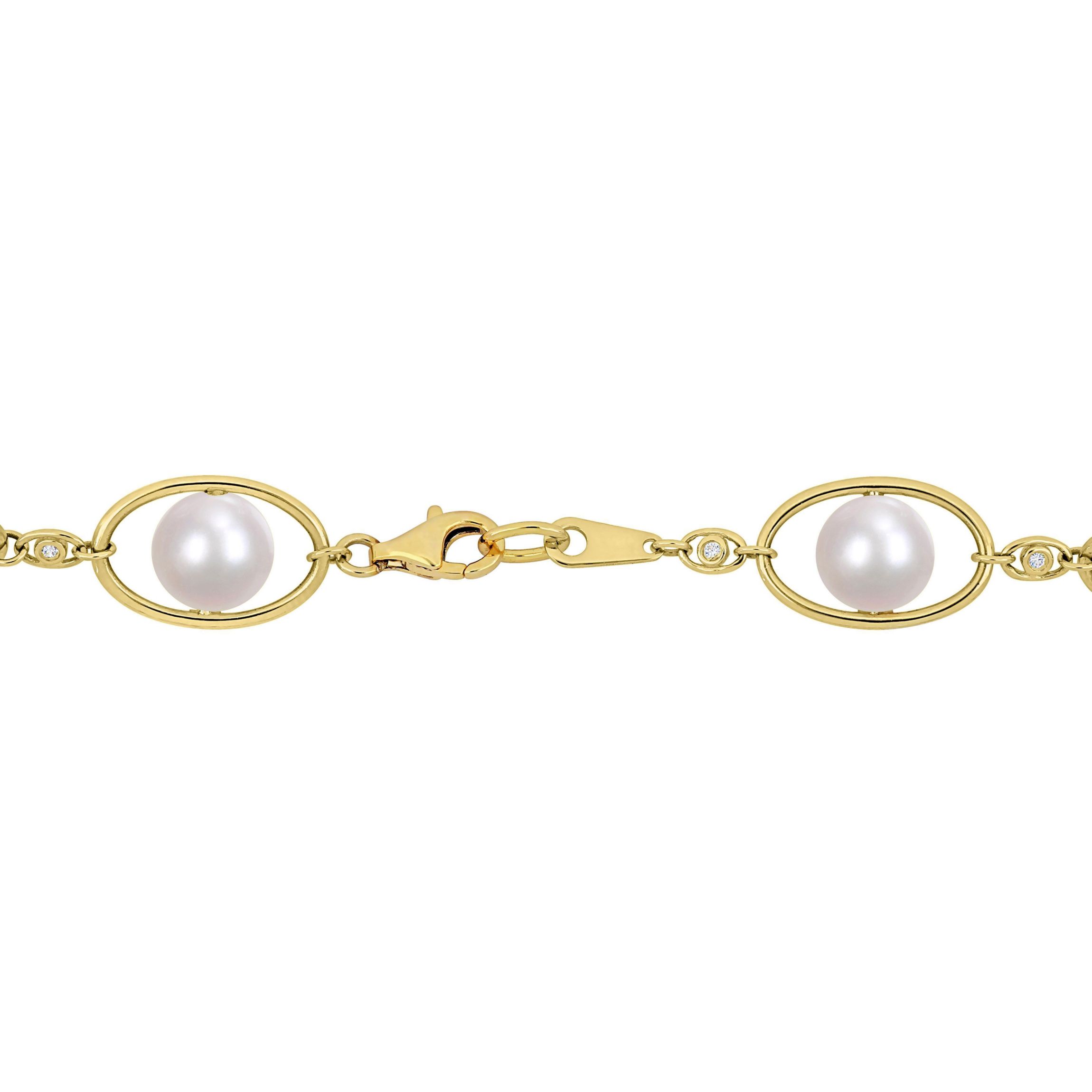 8-8.5MM Cultured Freshwater Pearl and Cubic Zirconia Halo Necklace in 18k Yellow Gold Plated Sterling Silver