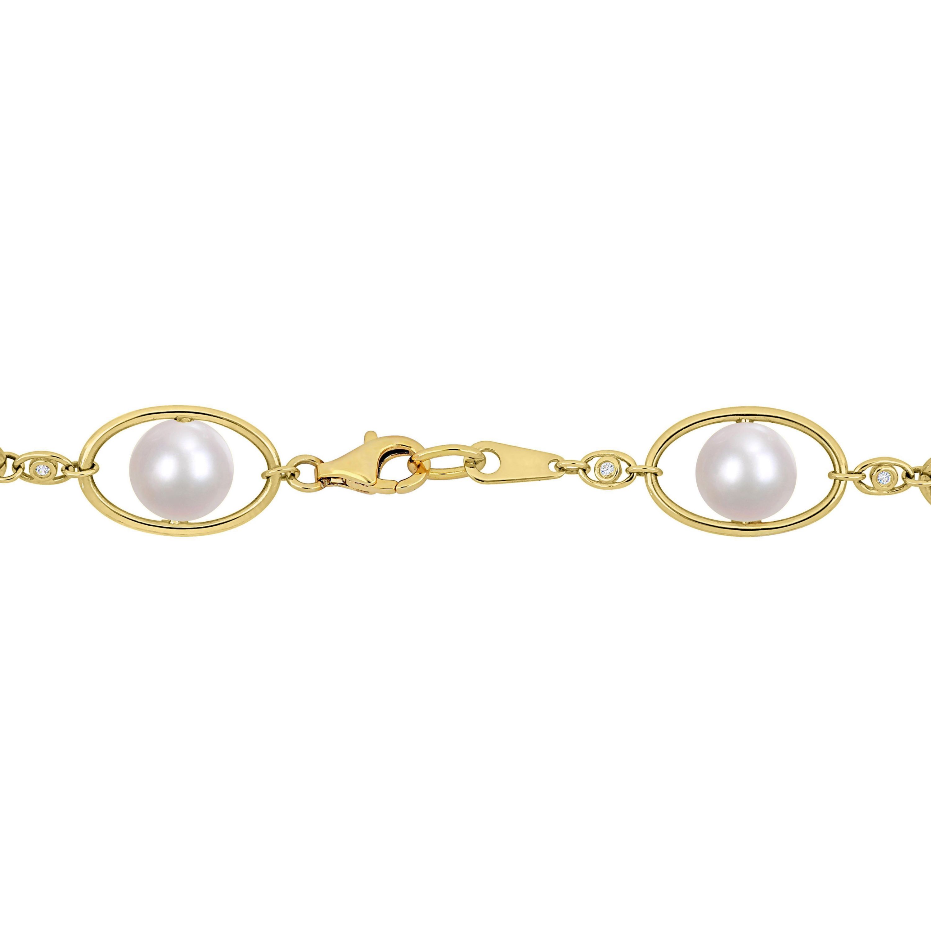 8-8.5MM Cultured Freshwater Pearl and Cubic Zirconia Halo Necklace in 18k Yellow Gold Plated Sterling Silver