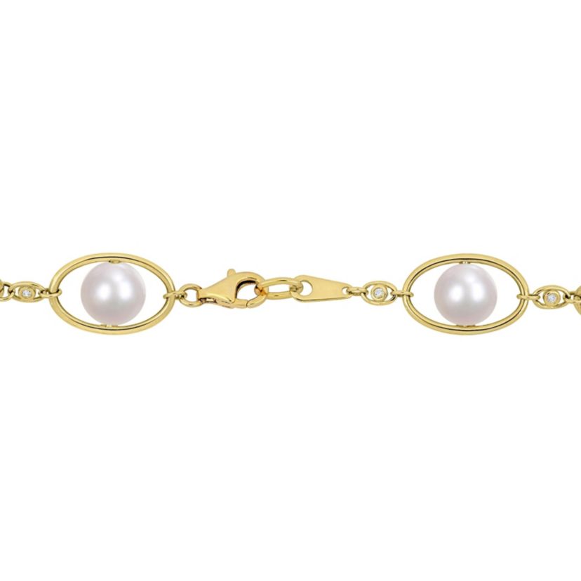 8-8.5MM Cultured Freshwater Pearl and Cubic Zirconia Halo Necklace in 18k Yellow Gold Plated Sterling Silver