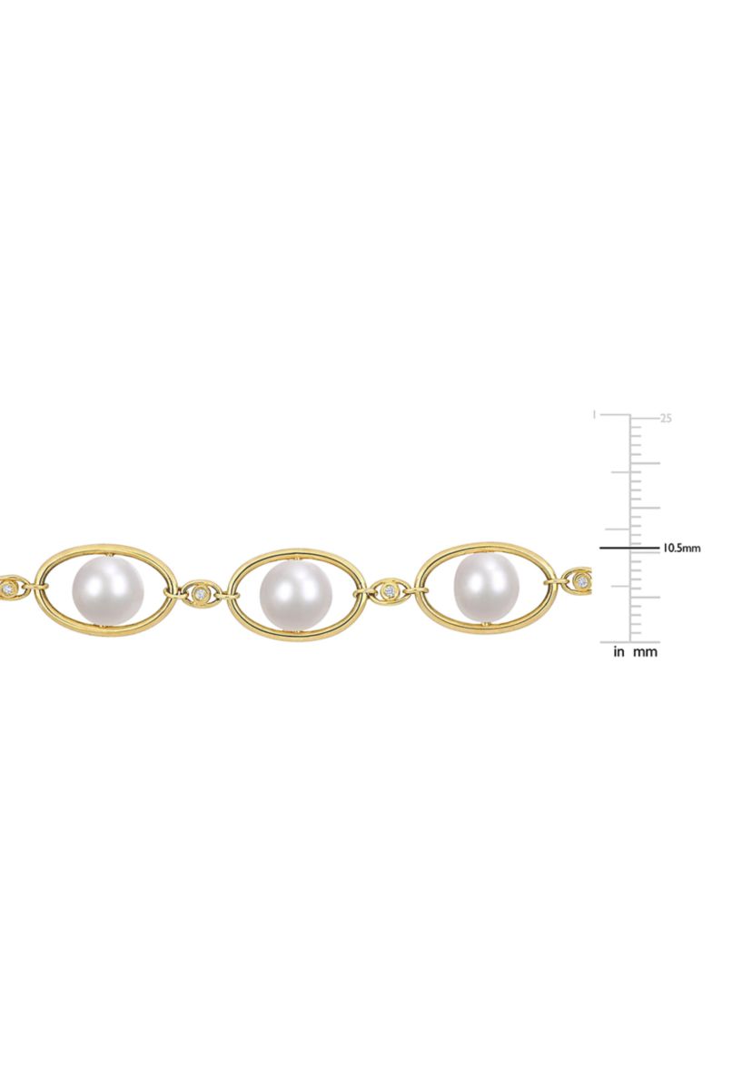 8-8.5MM Cultured Freshwater Pearl and Cubic Zirconia Halo Necklace in 18k Yellow Gold Plated Sterling Silver