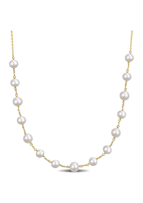 Cultured Freshwater Pearl Tin Cup Necklace in 18k Gold Plated Sterling Silver