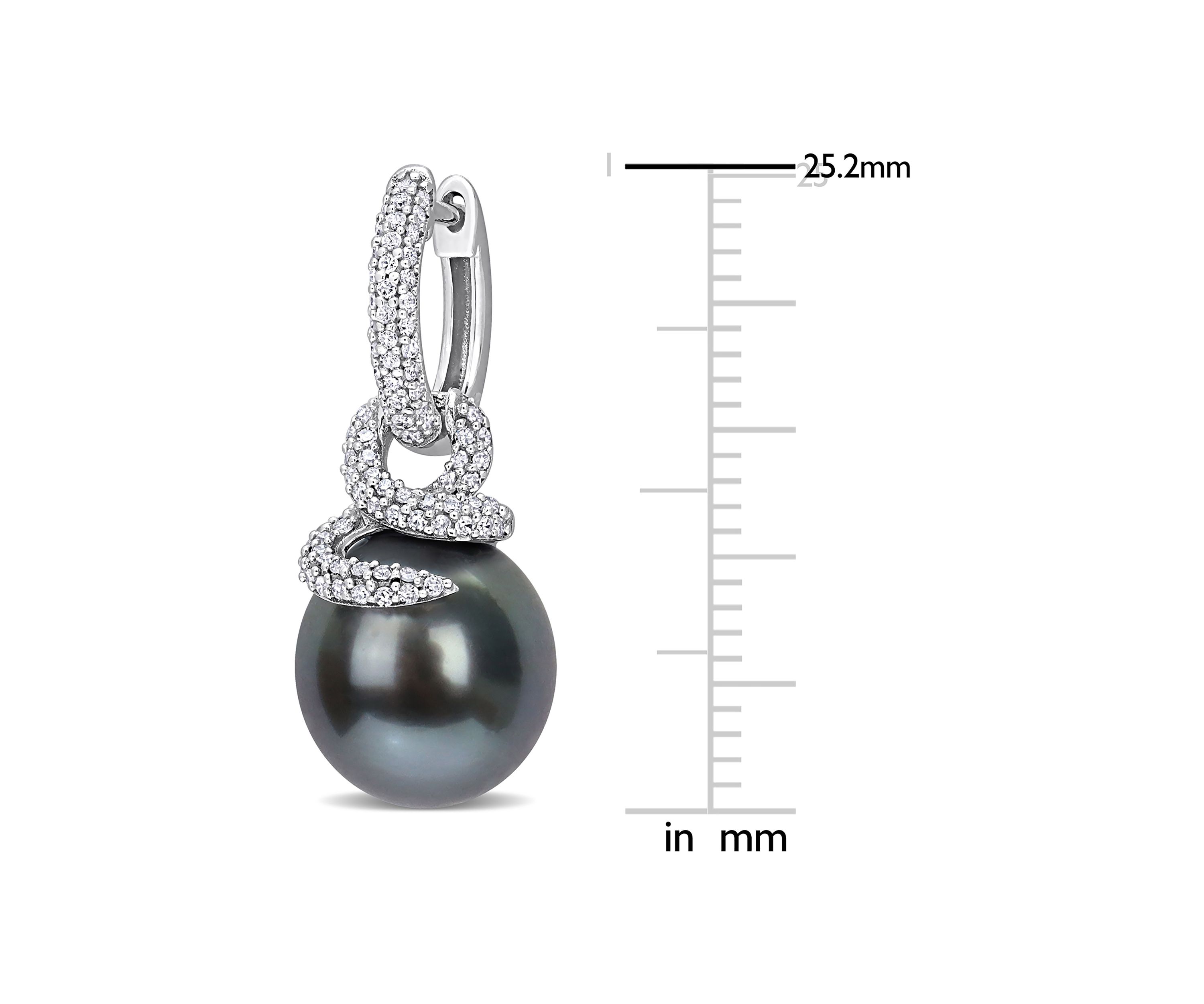 10-11MM Tahitian Cultured Pearl and 1/2 CT TW Diamond Swirl Huggie Earrings in 14k White Gold