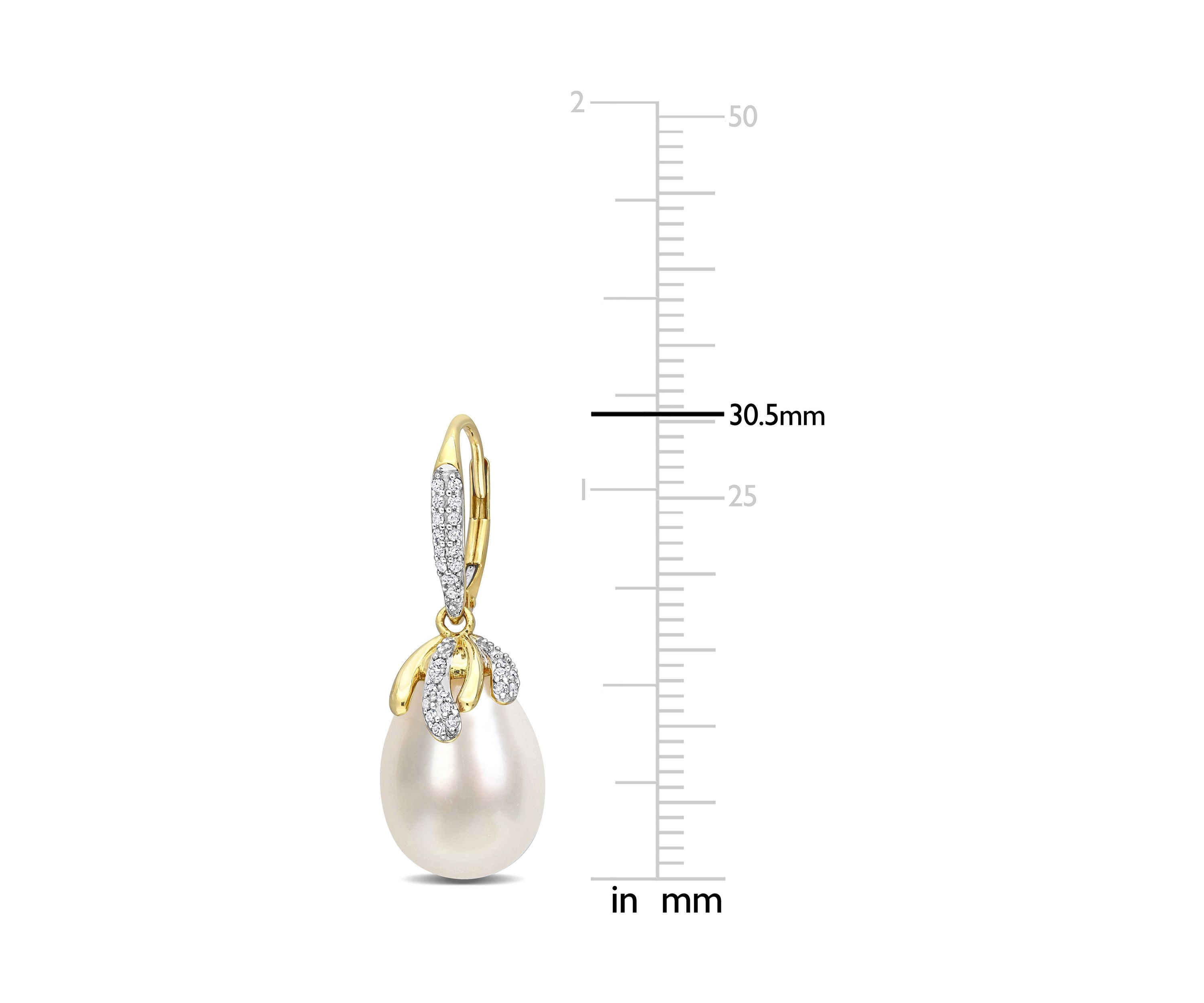 9-10MM South Sea Cultured Pearl and 1/3 CT TW Diamond Drop Earrings in 14k Yellow Gold