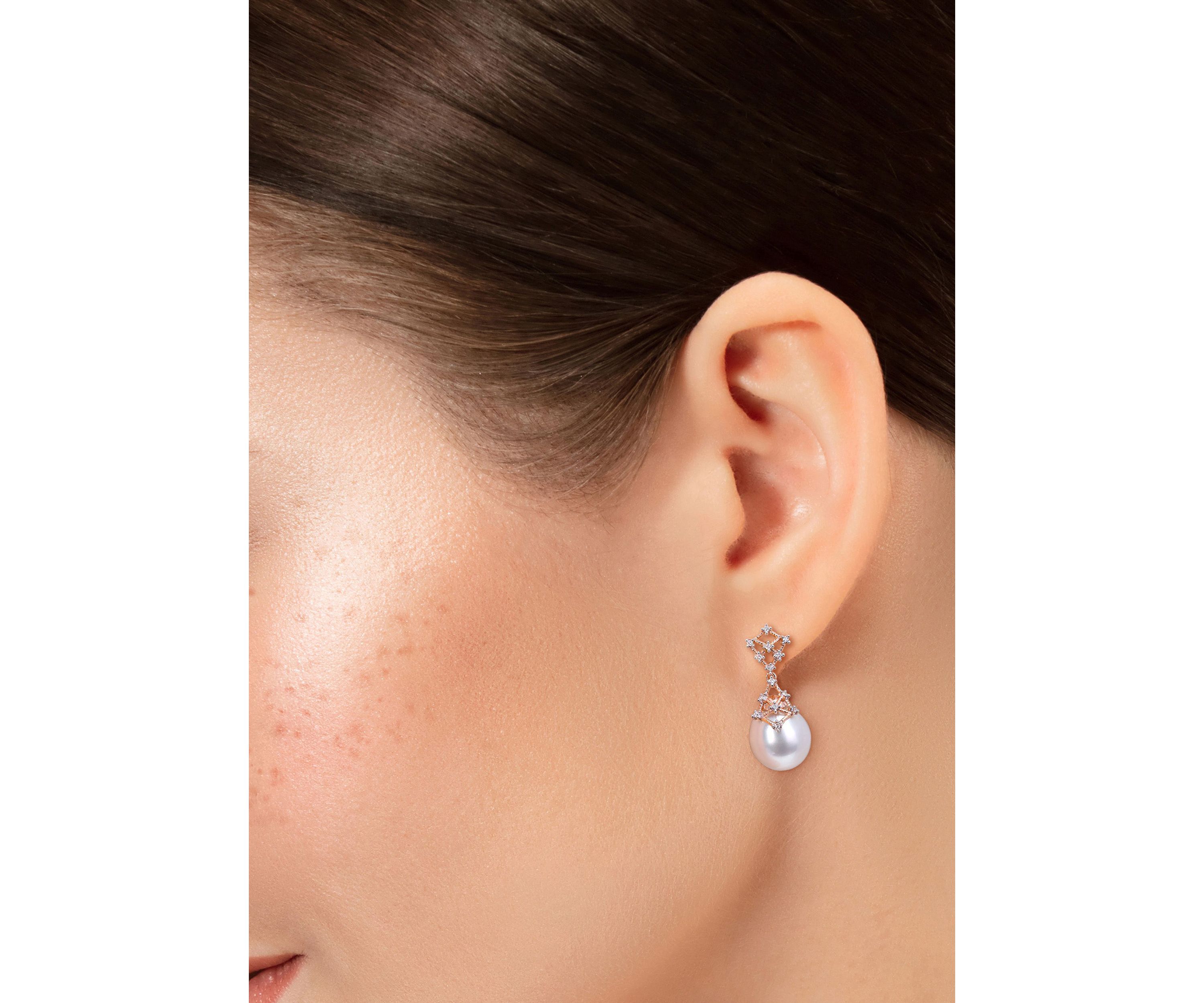 9-10MM South Sea Cultured Pearl and 1/3 CT TW Diamond Drop Earrings in 14k Yellow Gold