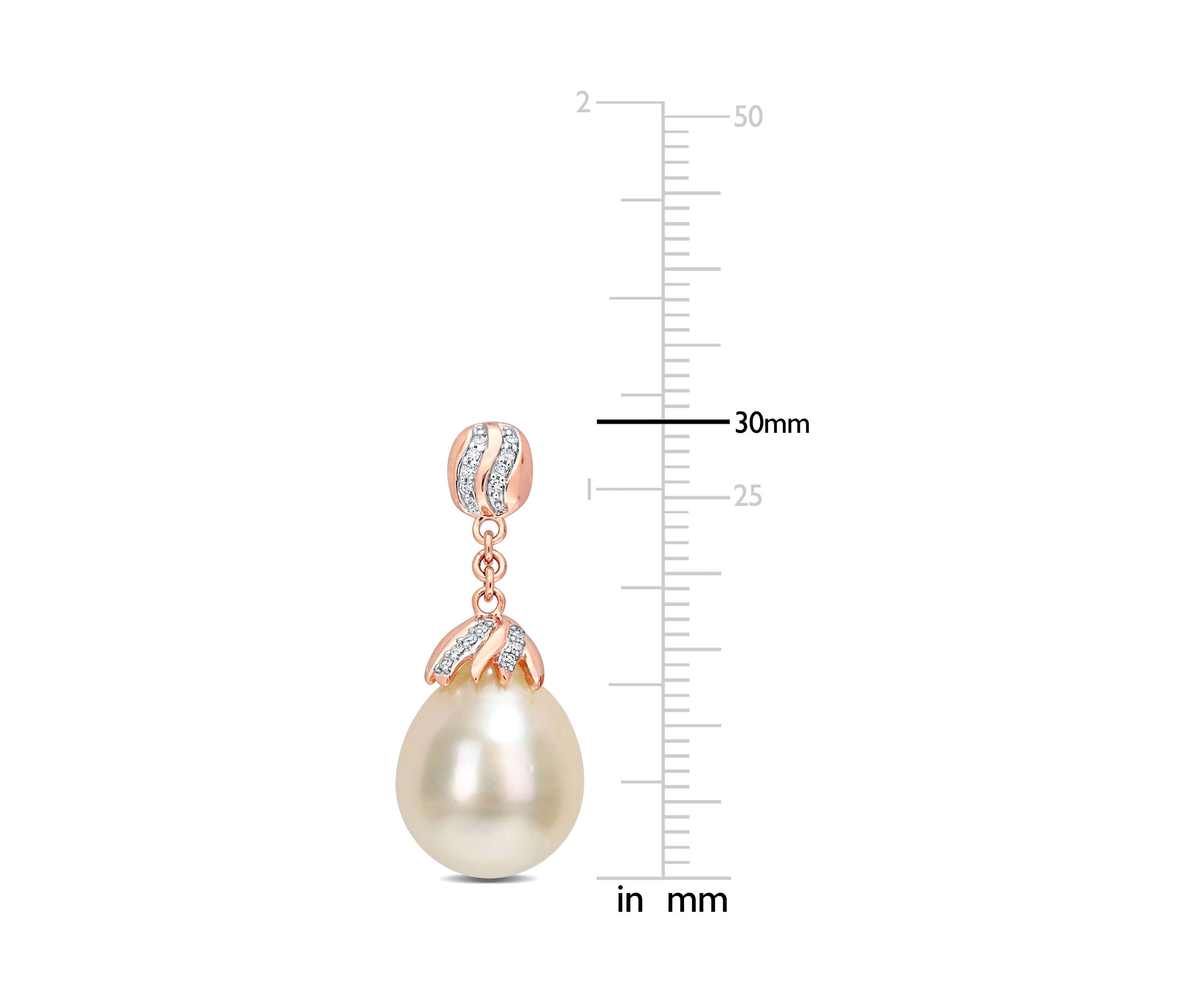 9-10MM South Sea Cultured Pearl and 1/7 CT TW Diamond Drop Earrings in 14k Rose Gold
