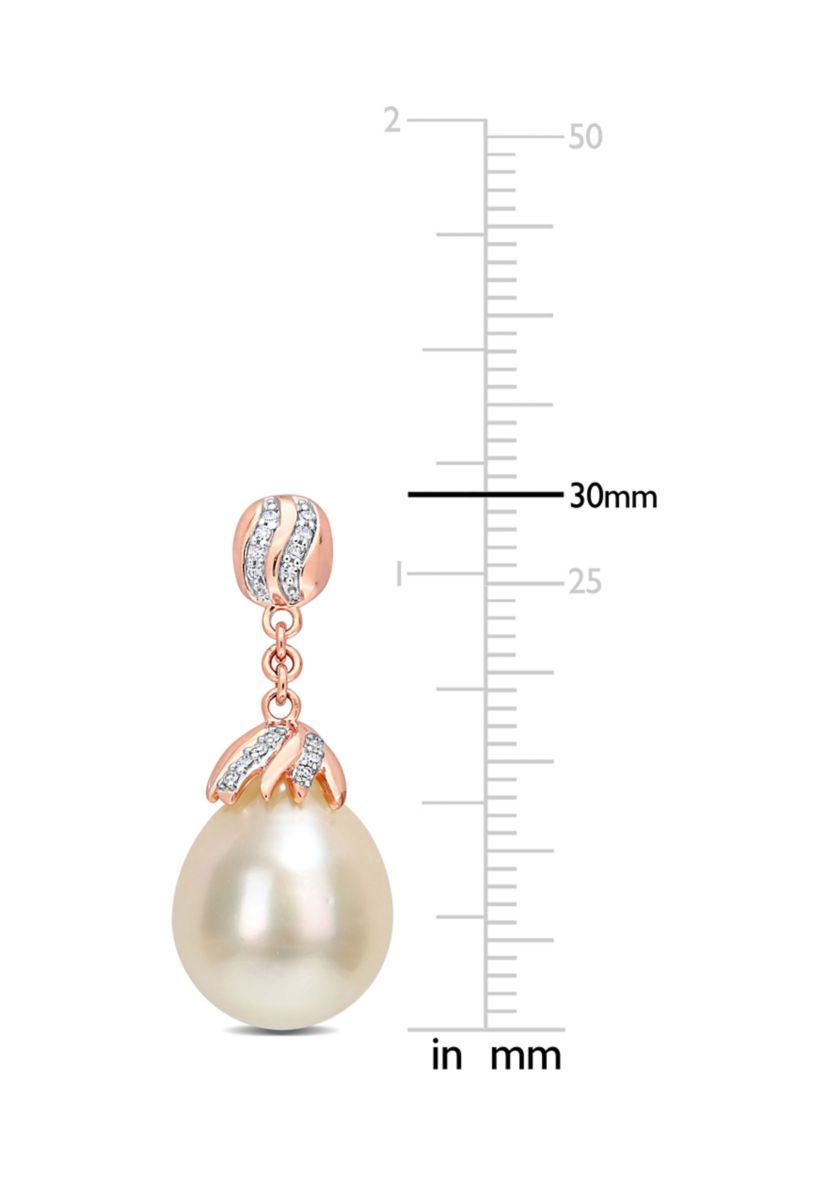 9-10MM South Sea Cultured Pearl and 1/7 CT TW Diamond Drop Earrings in 14k Rose Gold