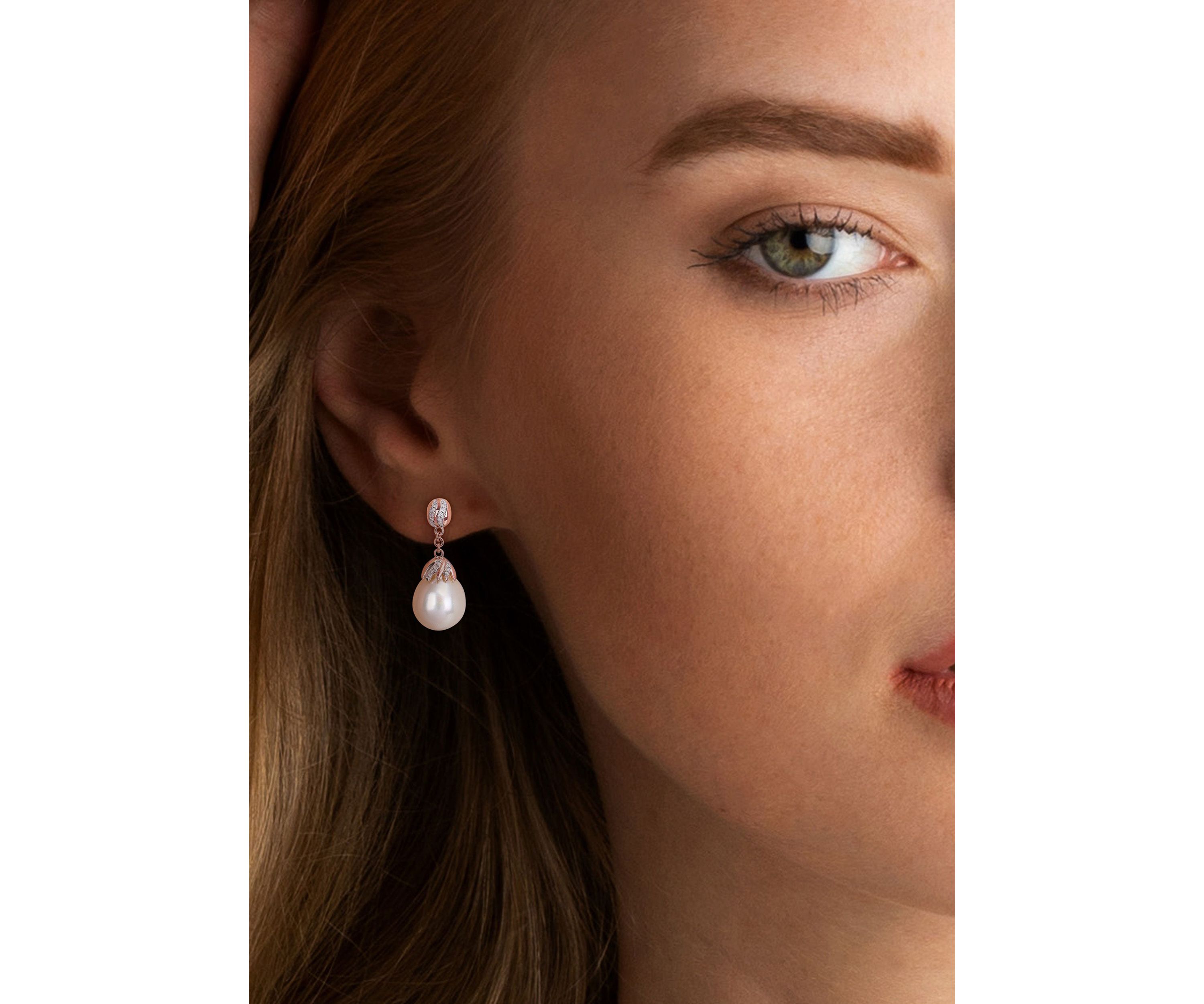 9-10MM South Sea Cultured Pearl and 1/7 CT TW Diamond Drop Earrings in 14k Rose Gold