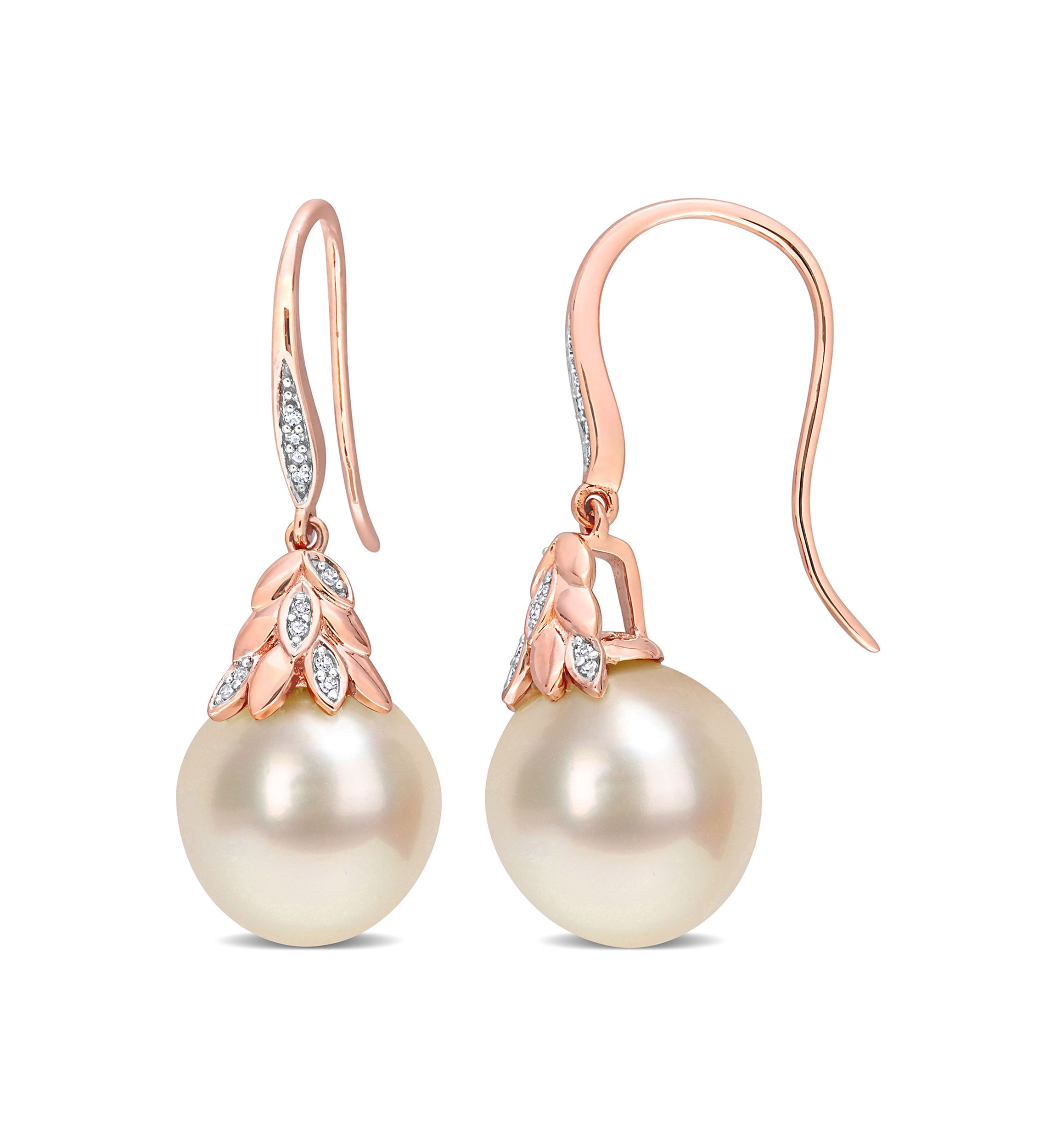 12-12.5MM South Sea Cultured Pearl and Diamond Accent Drop Earrings in 14k Rose Gold