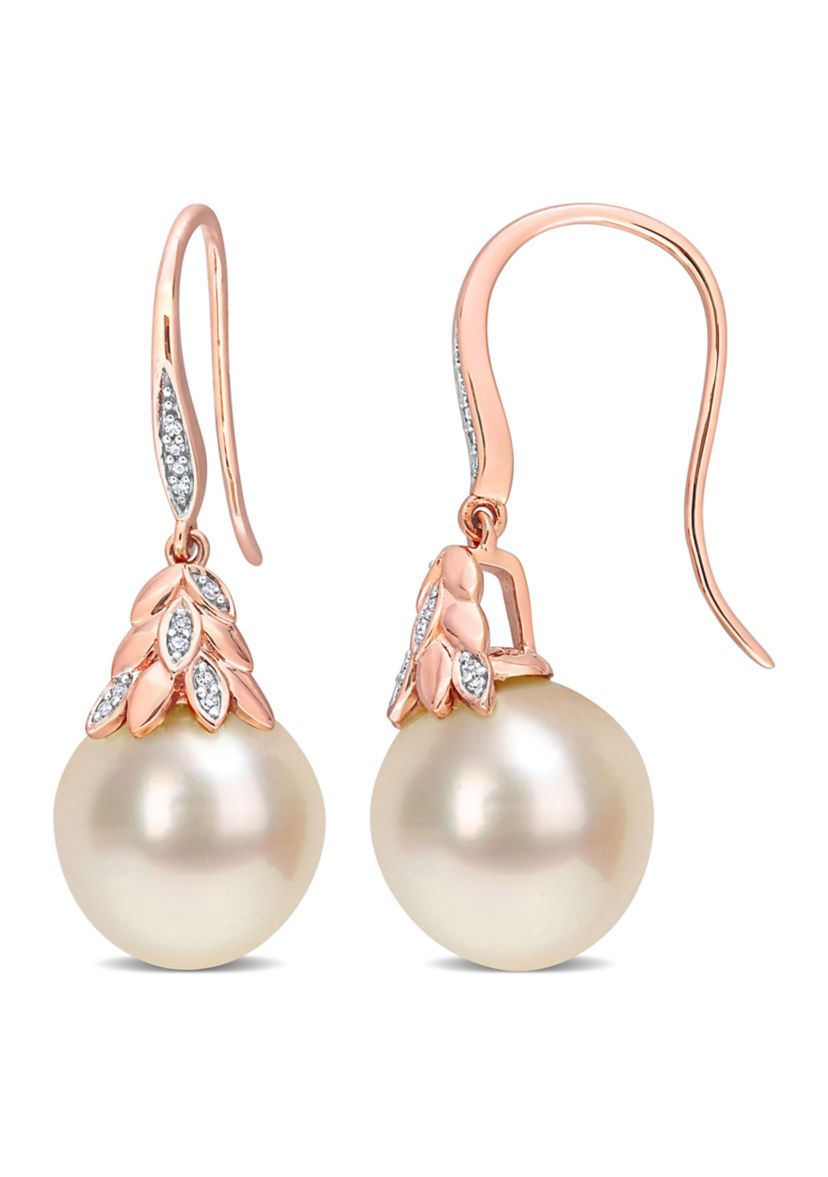 12-12.5MM South Sea Cultured Pearl and Diamond Accent Drop Earrings in 14k Rose Gold