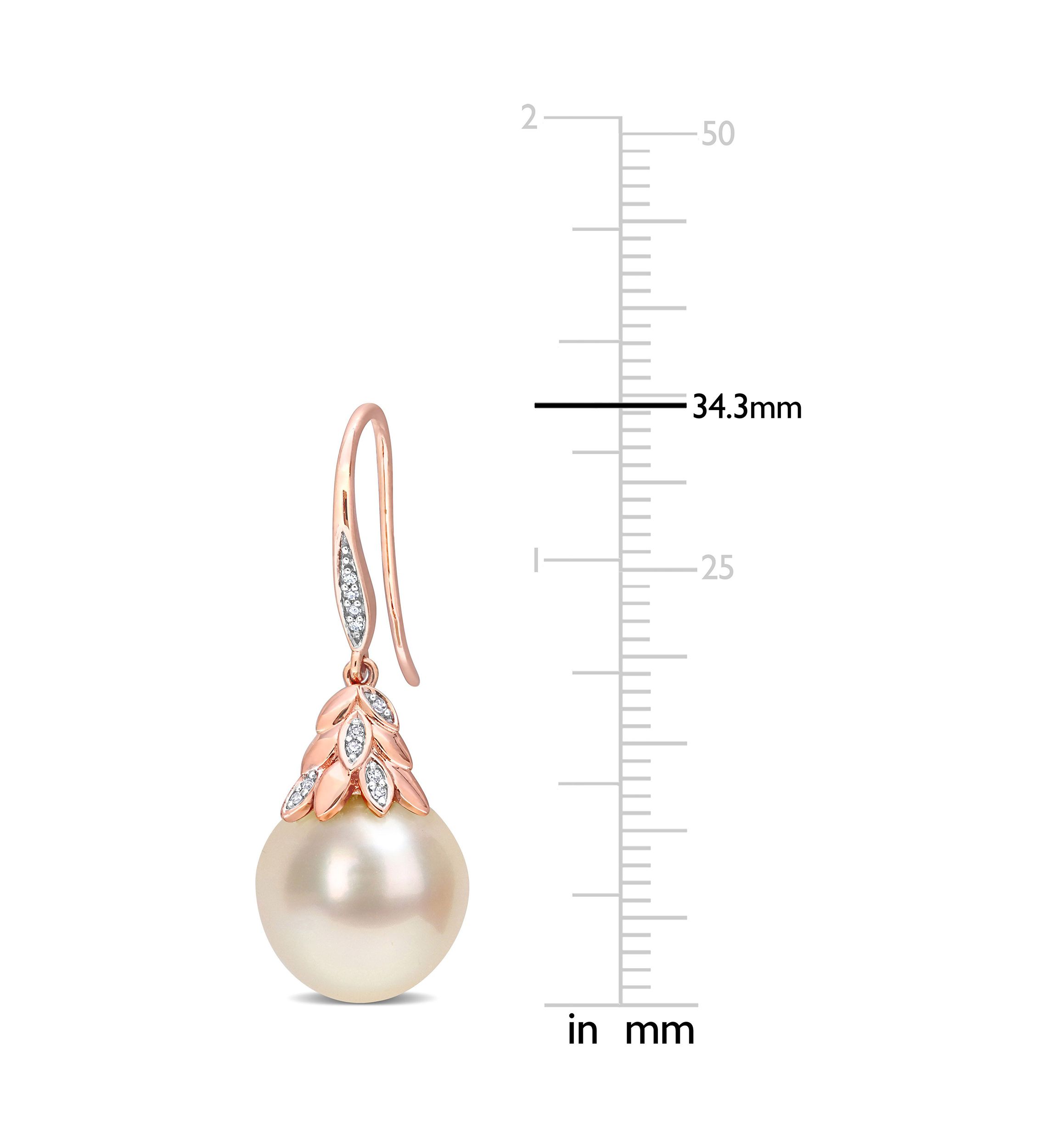 12-12.5MM South Sea Cultured Pearl and Diamond Accent Drop Earrings in 14k Rose Gold