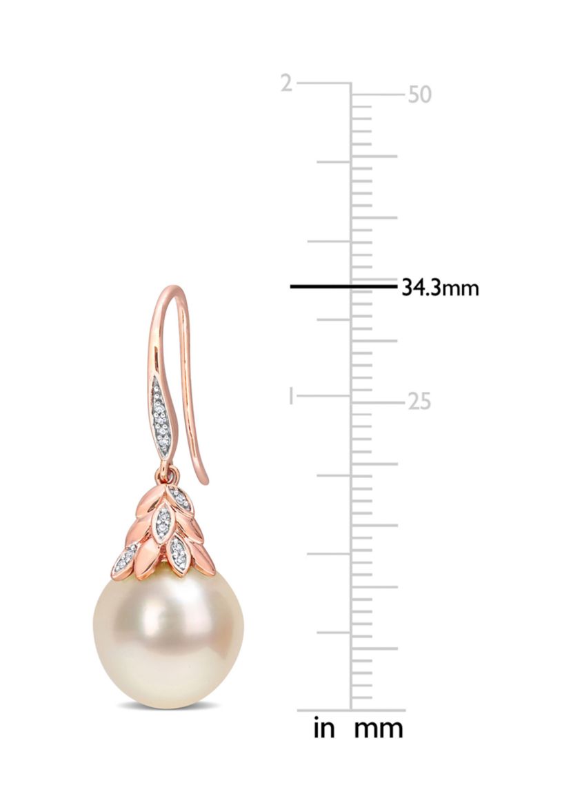 12-12.5MM South Sea Cultured Pearl and Diamond Accent Drop Earrings in 14k Rose Gold