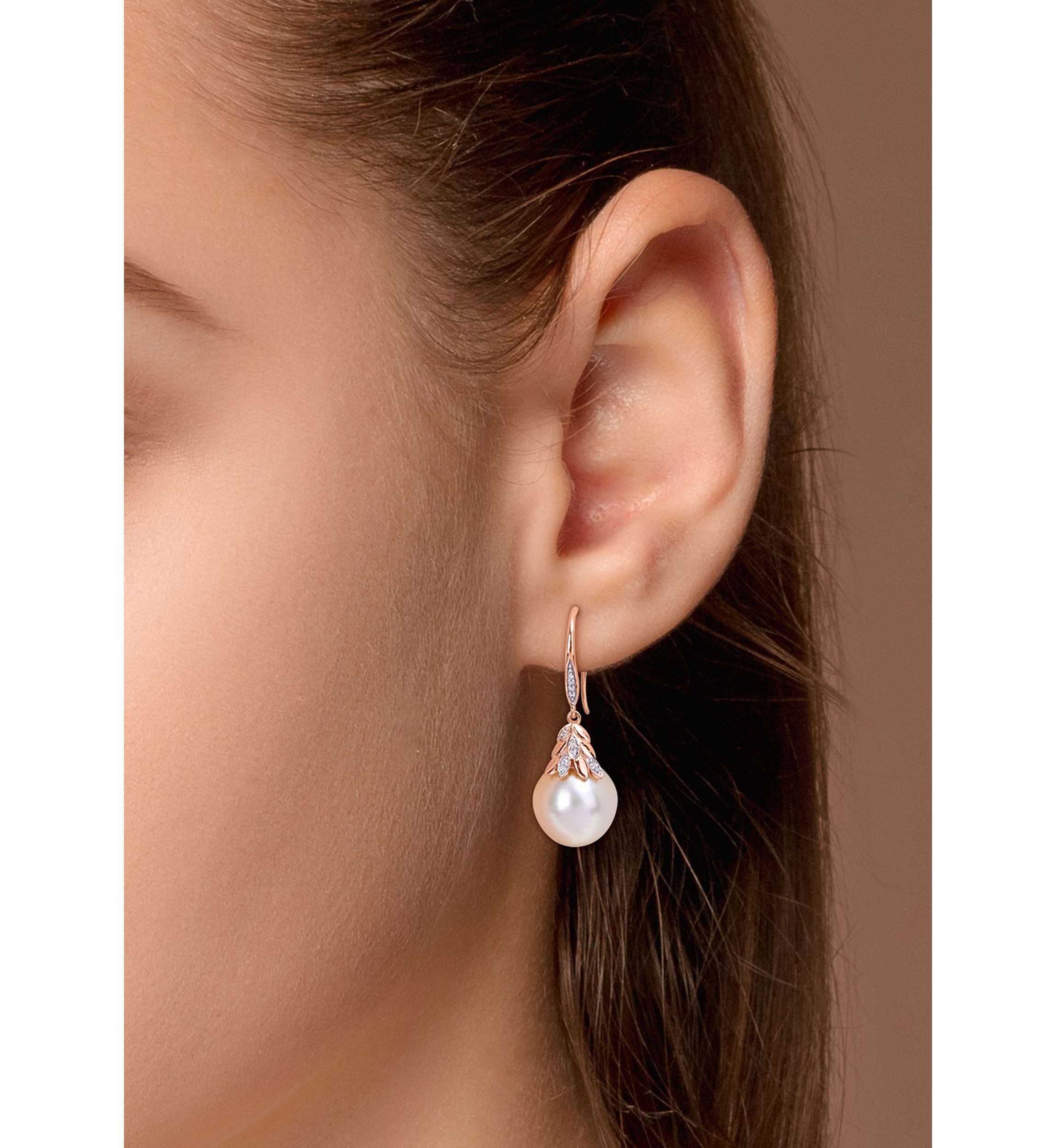 12-12.5MM South Sea Cultured Pearl and Diamond Accent Drop Earrings in 14k Rose Gold
