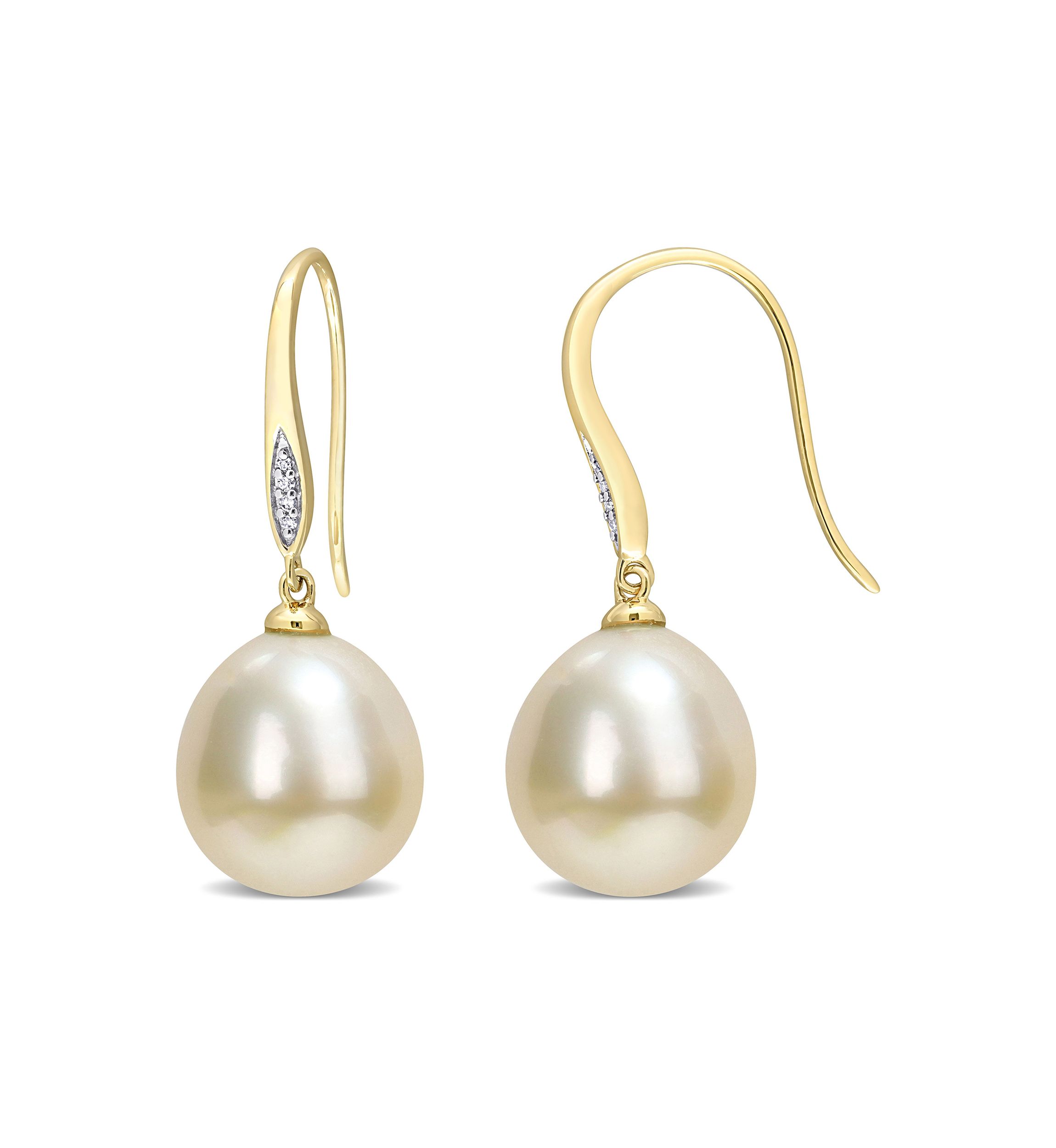 12-12.5MM Golden South Sea Cultured Pearl & Diamond Accent Drop Earrings in 10k Yellow Gold
