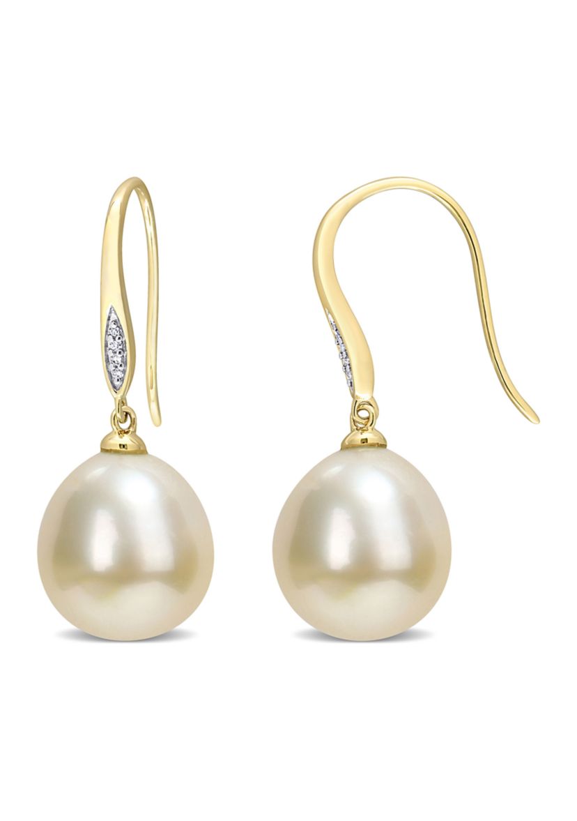 12-12.5MM Golden South Sea Cultured Pearl & Diamond Accent Drop Earrings in 10k Yellow Gold