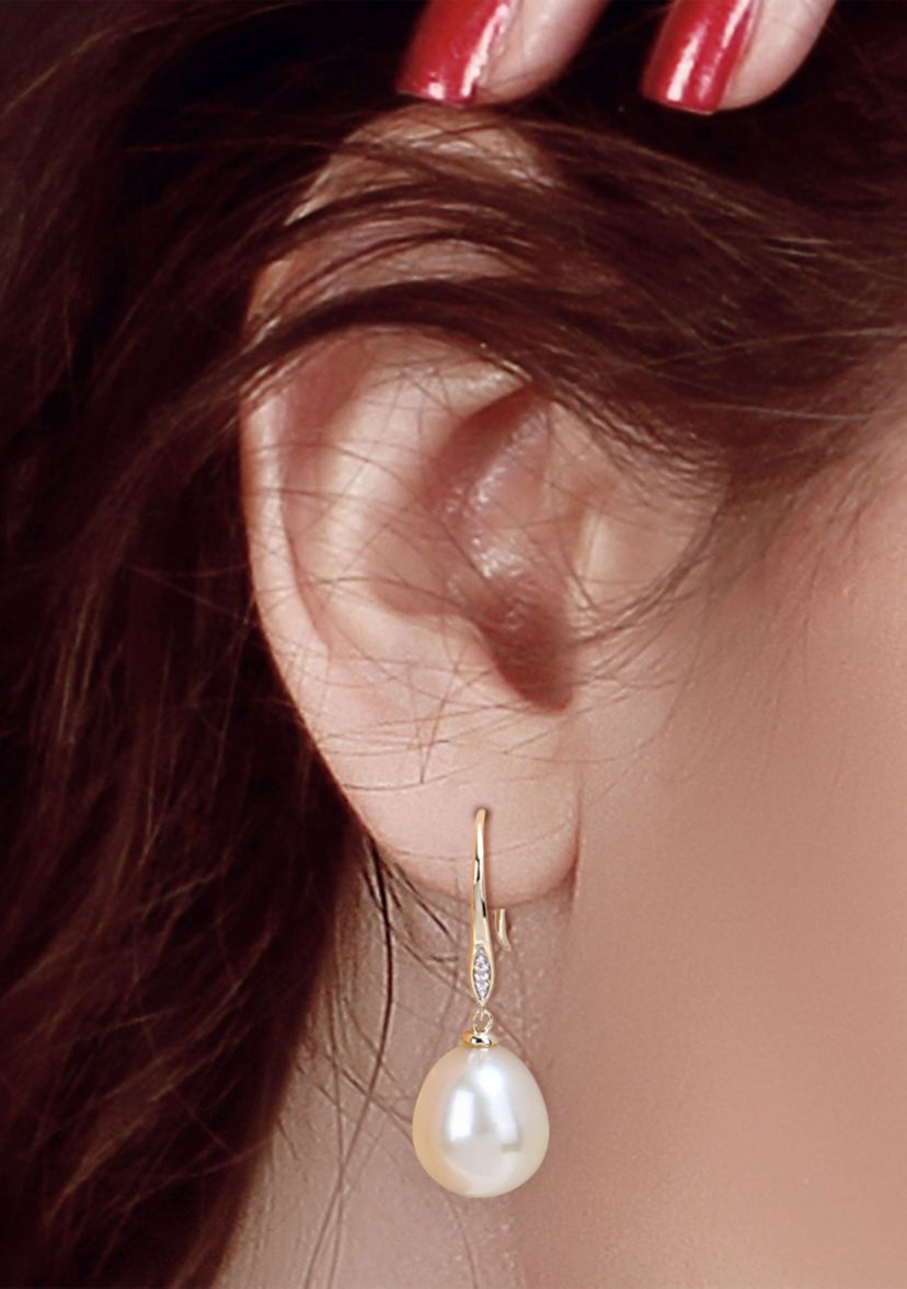 12-12.5MM Golden South Sea Cultured Pearl & Diamond Accent Drop Earrings in 10k Yellow Gold