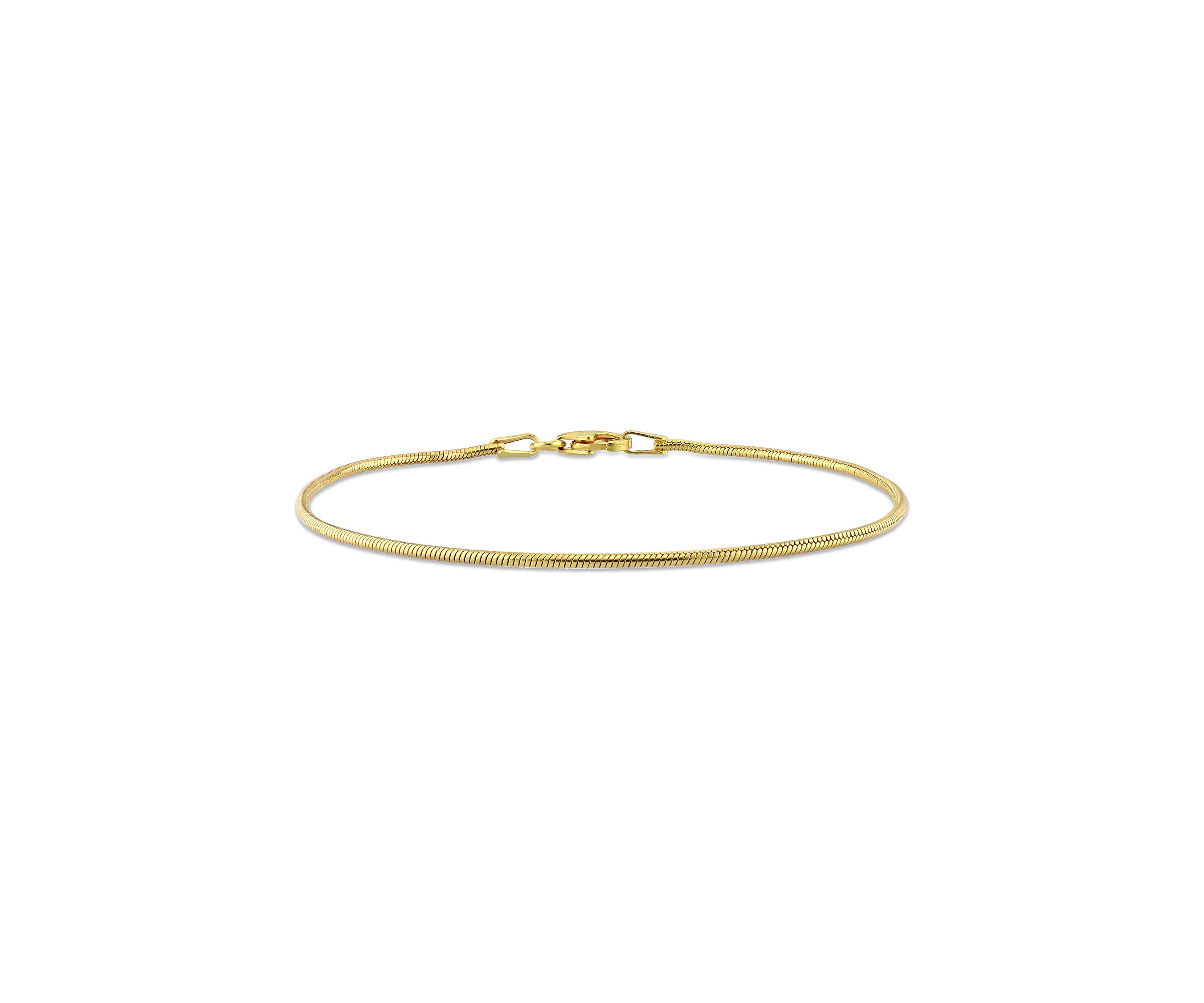 Yellow Plated Sterling Silver Snake Chain Bracelet, 7.5"
