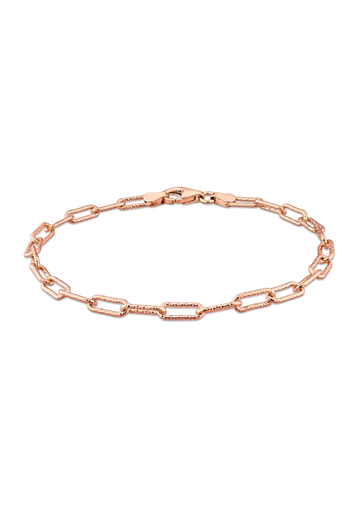 18k Rose Gold Plated Sterling Silver 3.5mm Fancy Paper Clip Chain Bracelet, 7.5"