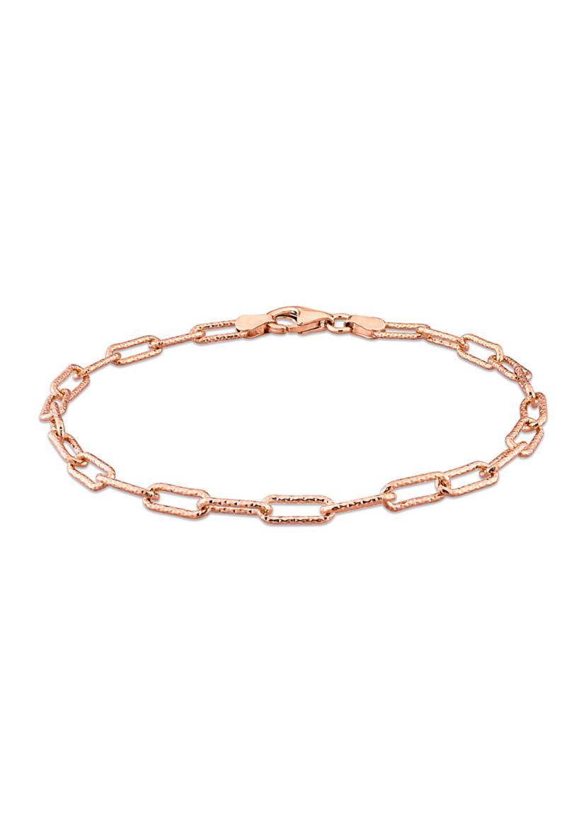 18k Rose Gold Plated Sterling Silver 3.5mm Fancy Paper Clip Chain Bracelet, 7.5"