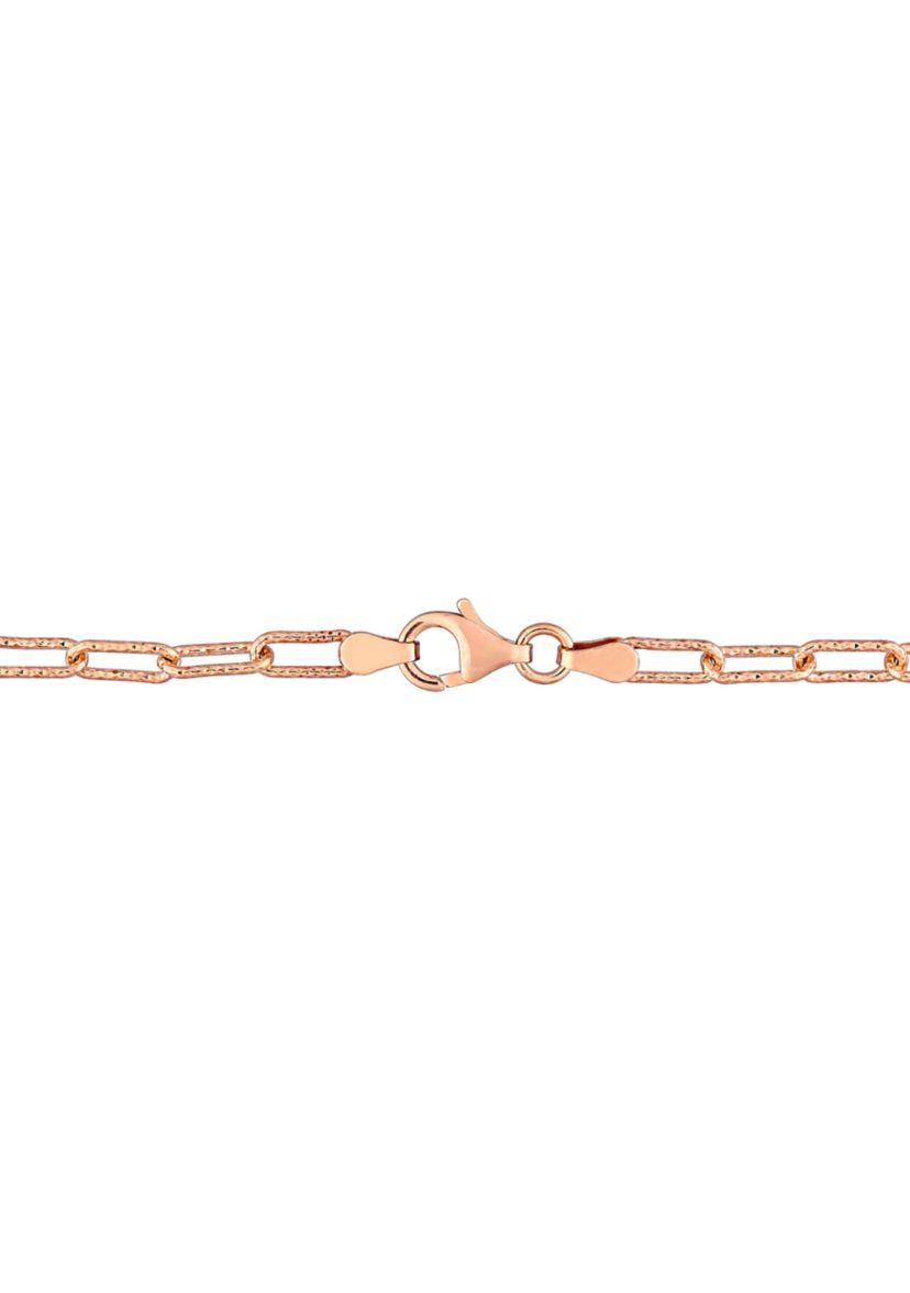 18k Rose Gold Plated Sterling Silver 3.5mm Fancy Paper Clip Chain Bracelet, 7.5"