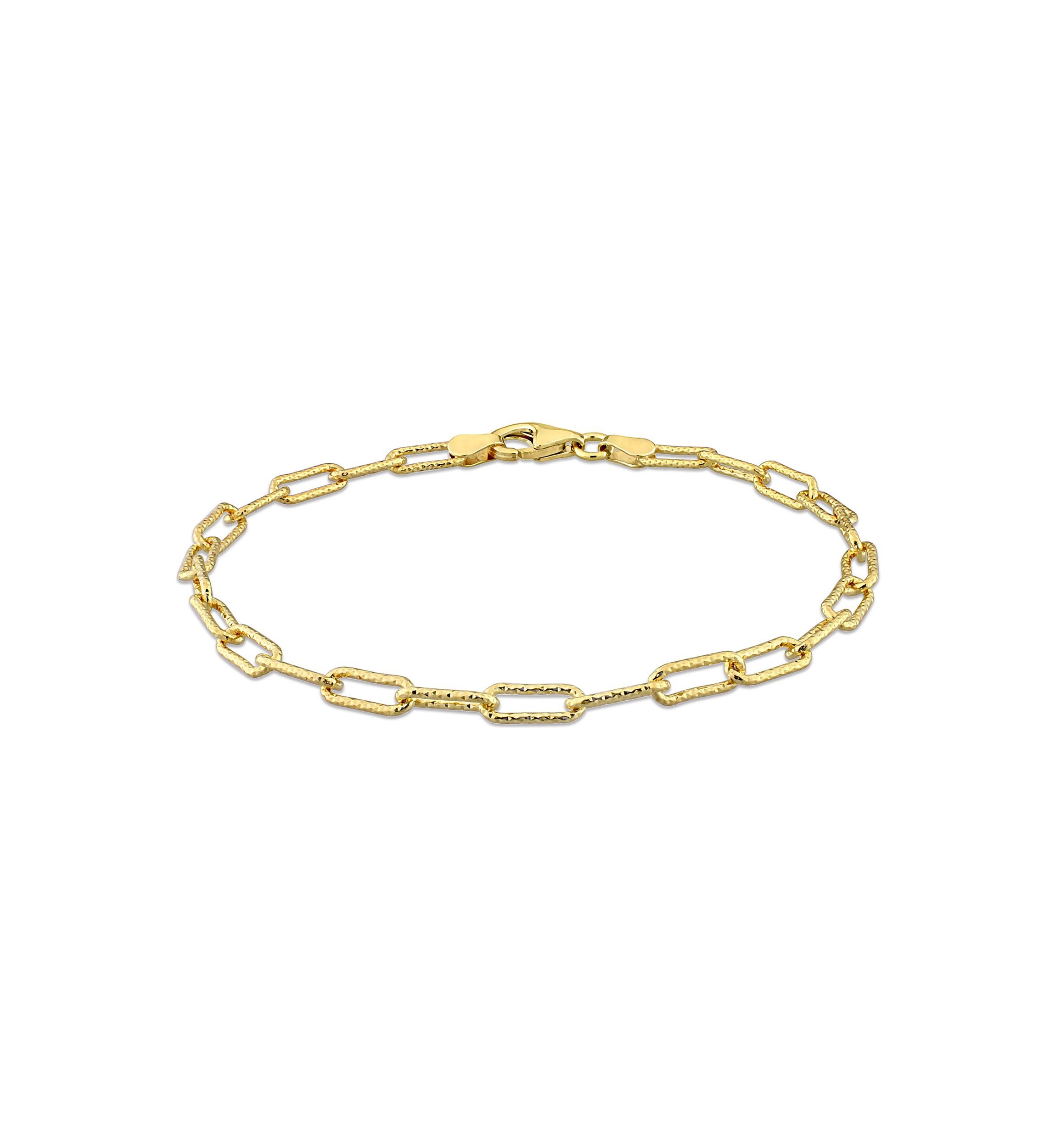 18k Yellow Gold Plated Sterling Silver 3.5mm Fancy Paperclip Chain Bracelet, 7.5"