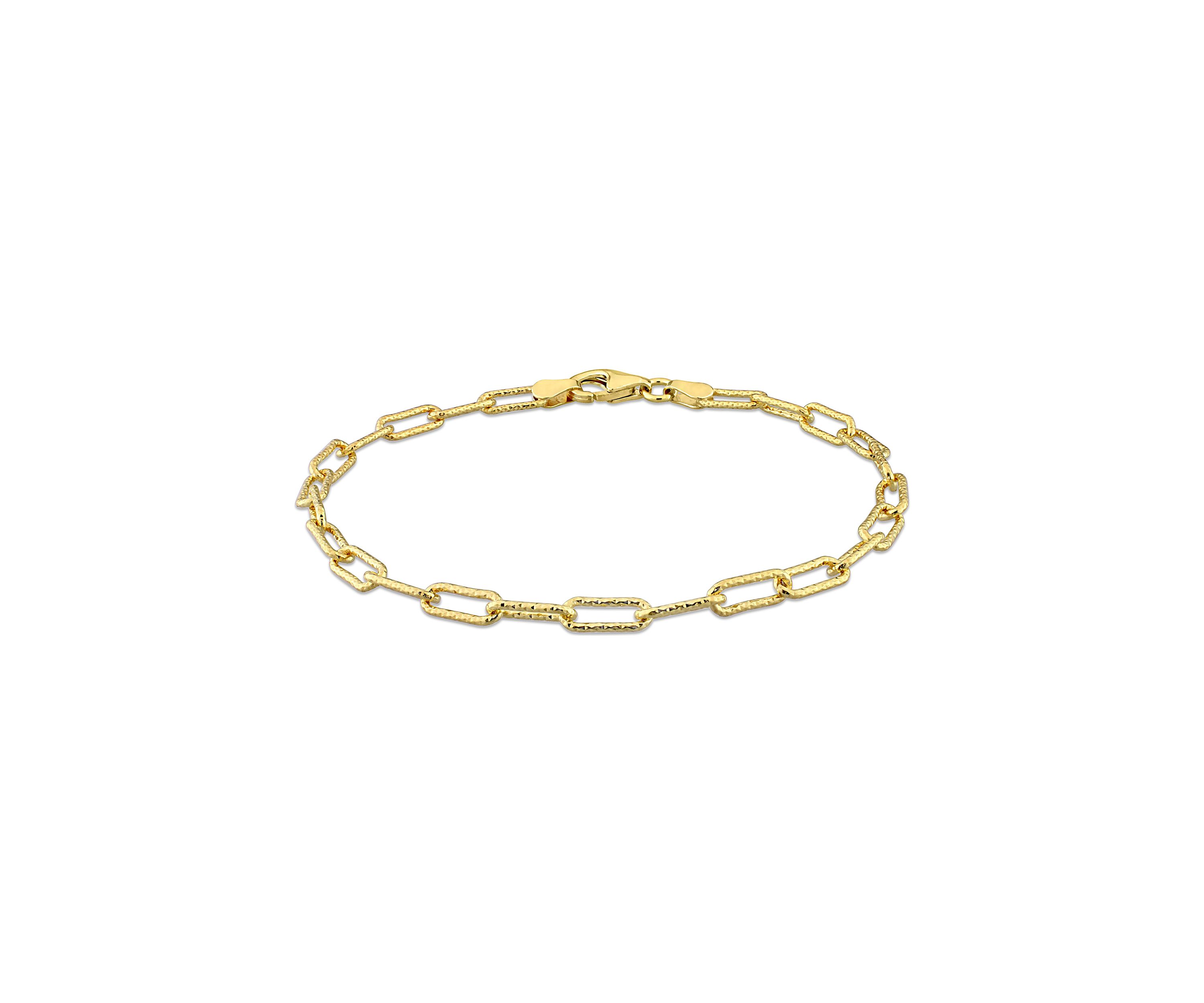 18k Yellow Gold Plated Sterling Silver 3.5mm Fancy Paperclip Chain Bracelet, 7.5"