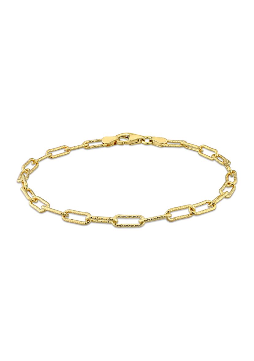 18k Yellow Gold Plated Sterling Silver 3.5mm Fancy Paperclip Chain Bracelet, 7.5"