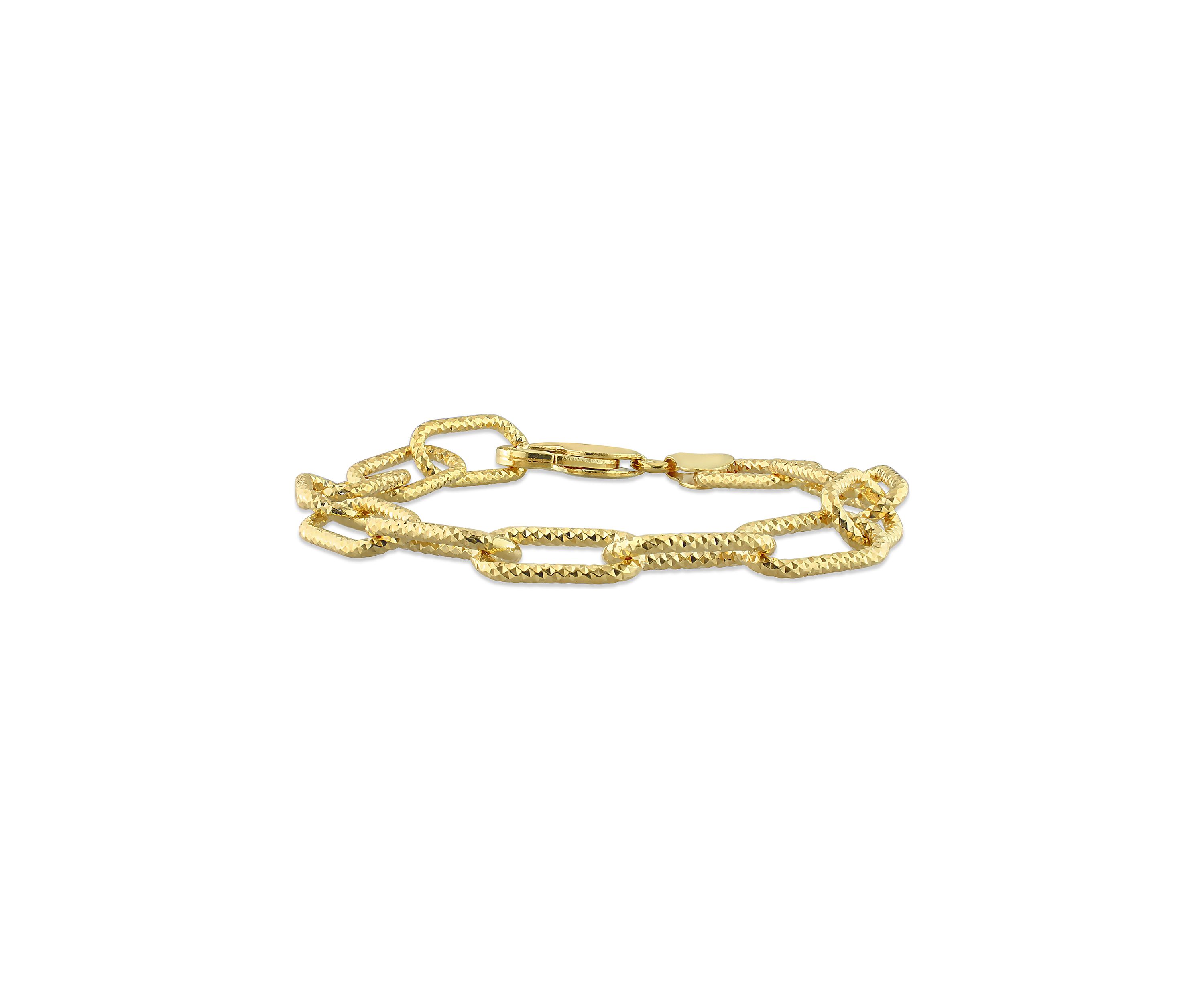 18k Yellow Gold Plated Sterling Silver 9mm Fancy Paperclip Chain Bracelet, 7.5"