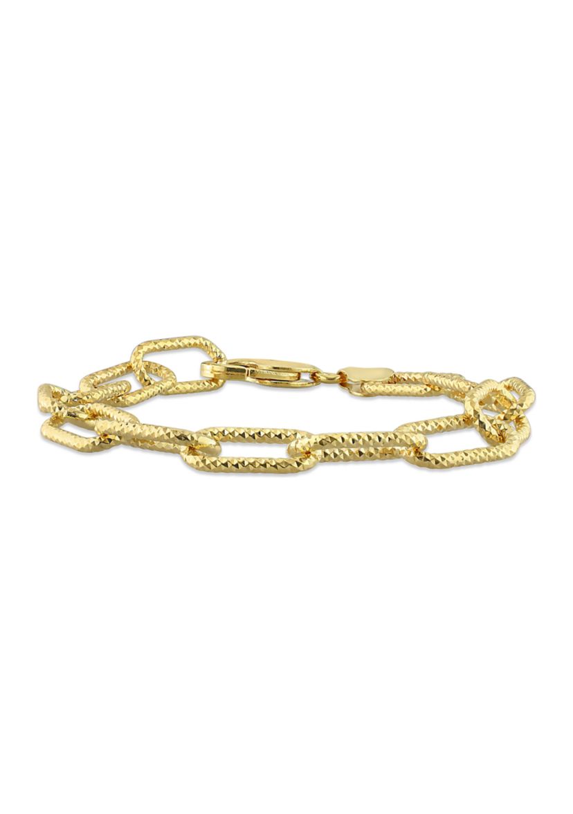 18k Yellow Gold Plated Sterling Silver 9mm Fancy Paperclip Chain Bracelet, 7.5"