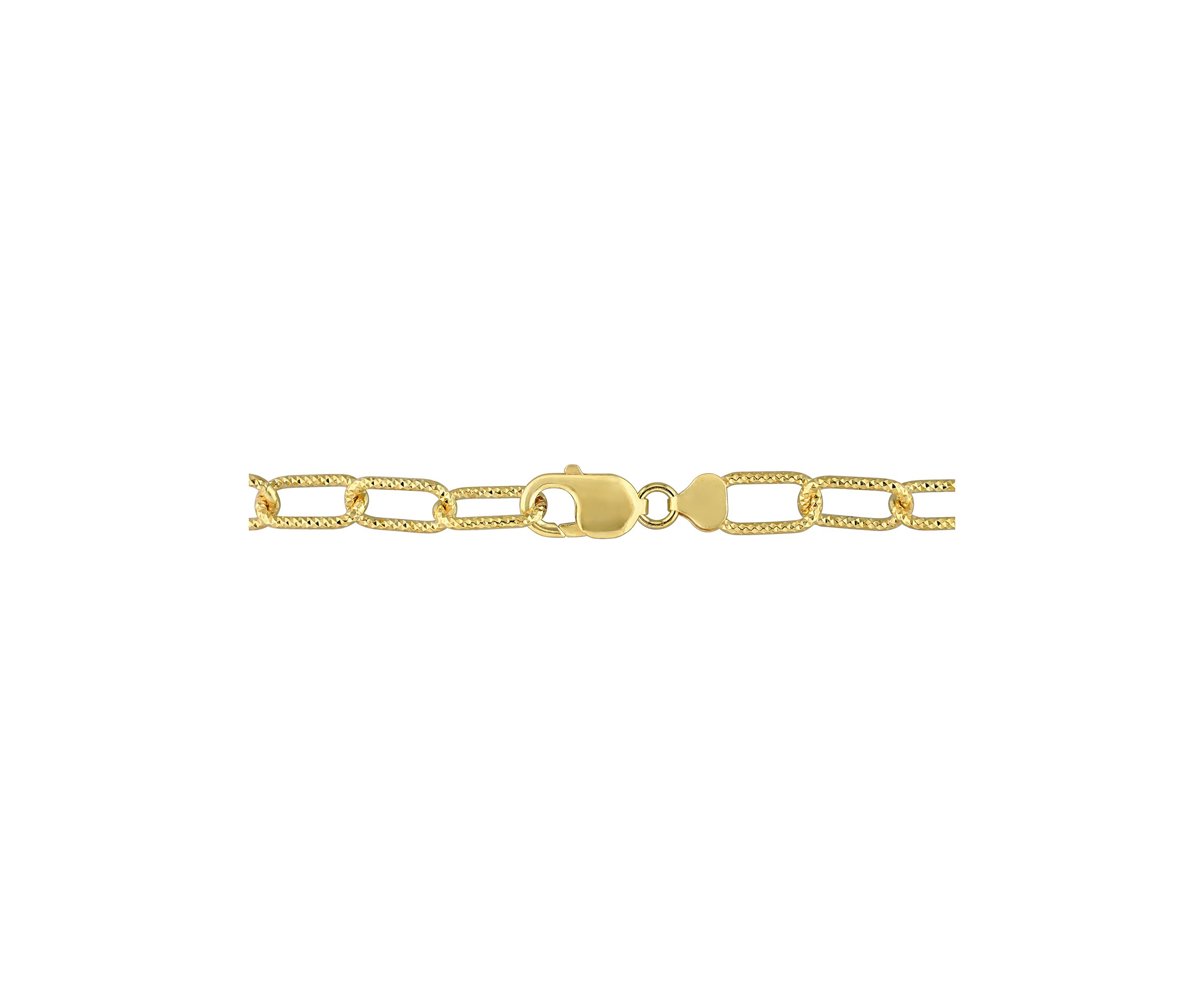 18k Yellow Gold Plated Sterling Silver 9mm Fancy Paperclip Chain Bracelet, 7.5"