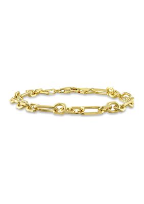 Haylee Jewels 18k Yellow Gold Plated Sterling Silver 6mm Figaro Chain Bracelet, 9"