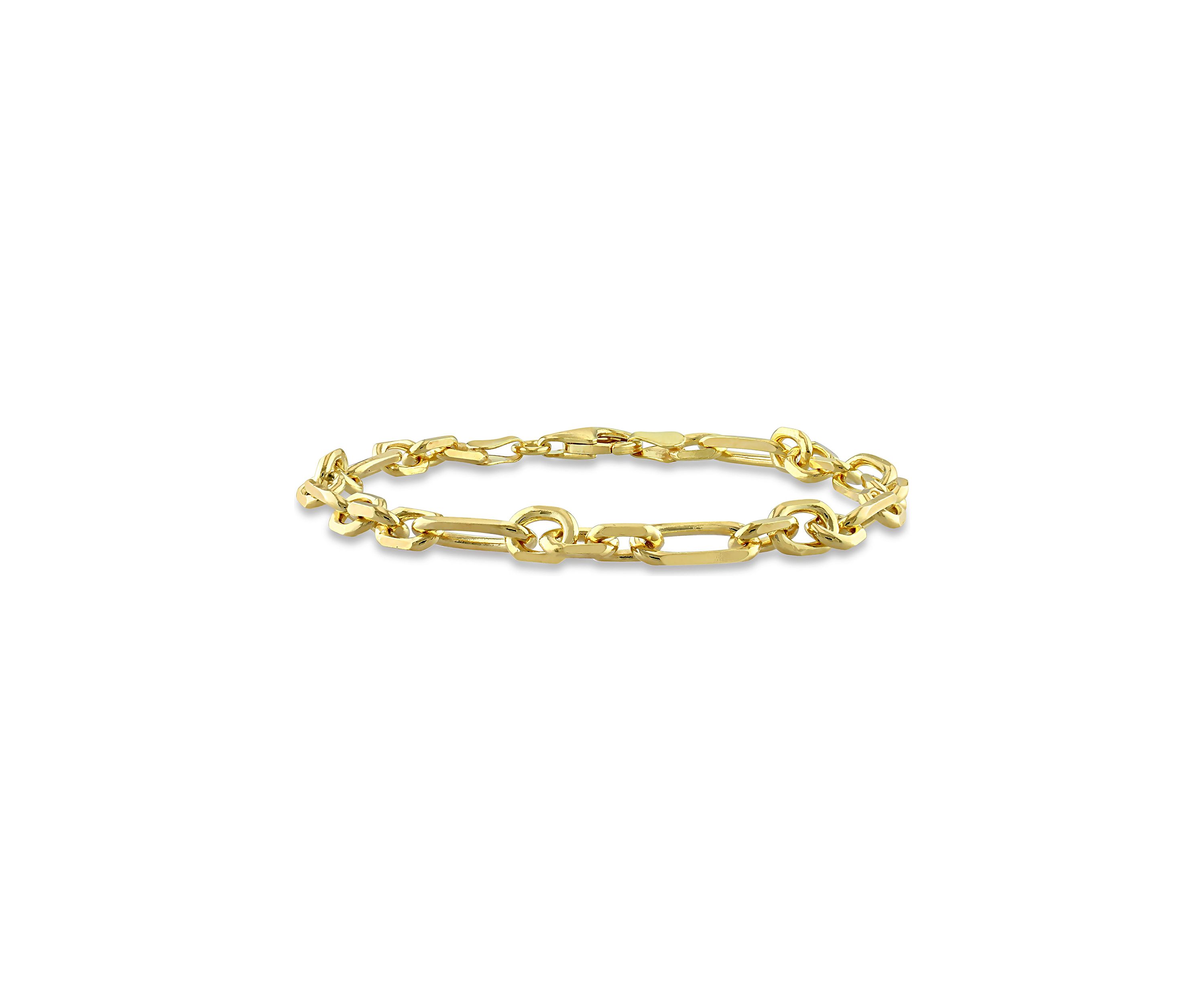 18k Yellow Gold Plated Sterling Silver 6mm Figaro Chain Bracelet, 9"