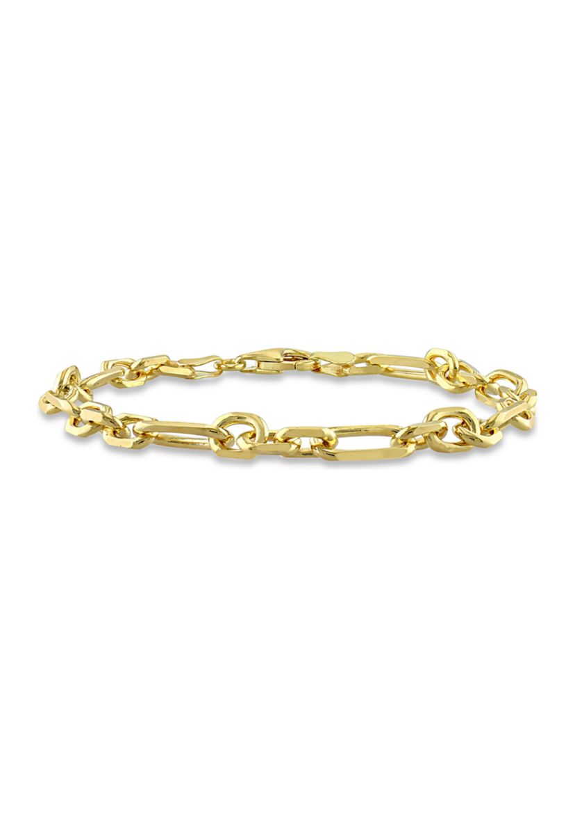 18k Yellow Gold Plated Sterling Silver 6mm Figaro Chain Bracelet, 9"