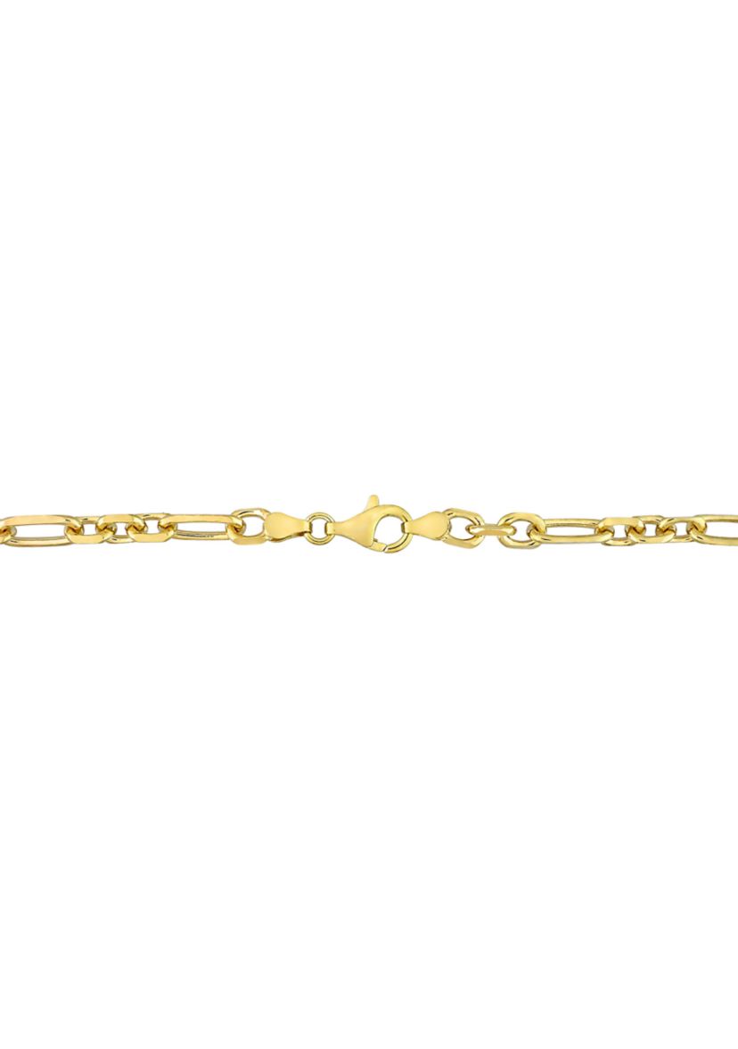 18k Yellow Gold Plated Sterling Silver 6mm Figaro Chain Bracelet, 9"