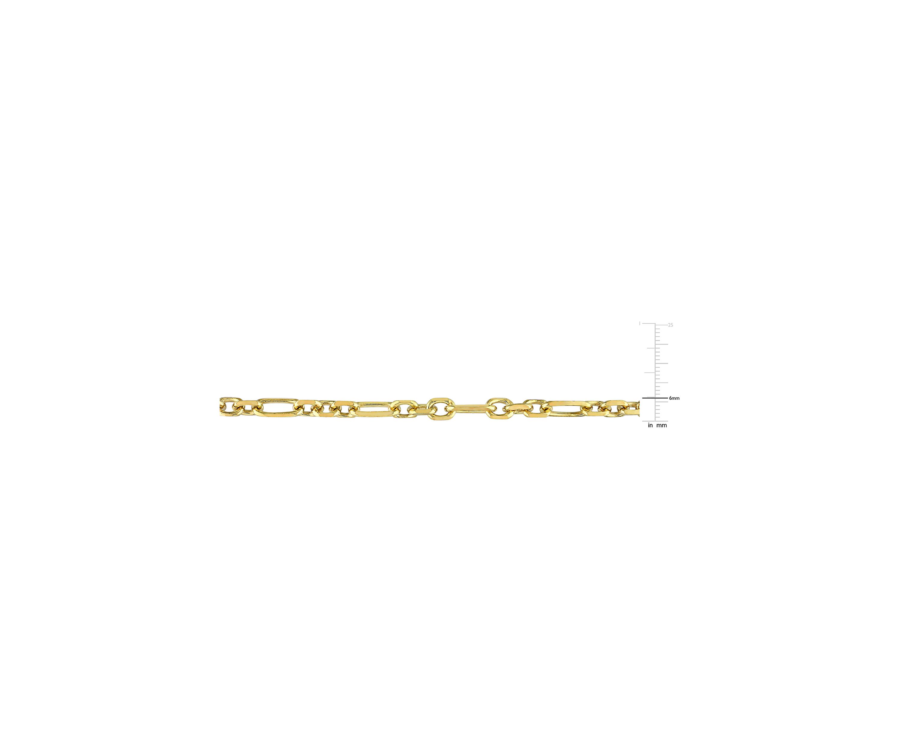 18k Yellow Gold Plated Sterling Silver 6mm Figaro Chain Bracelet, 9"