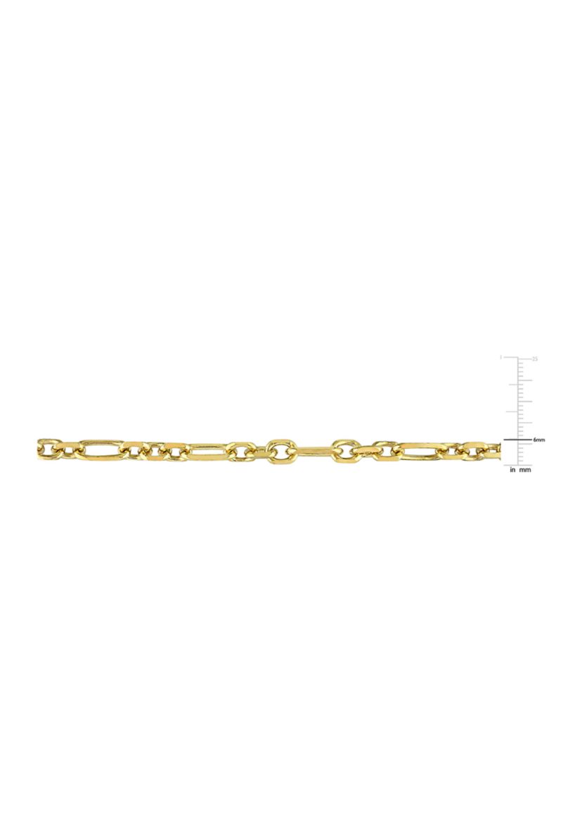 18k Yellow Gold Plated Sterling Silver 6mm Figaro Chain Bracelet, 9"