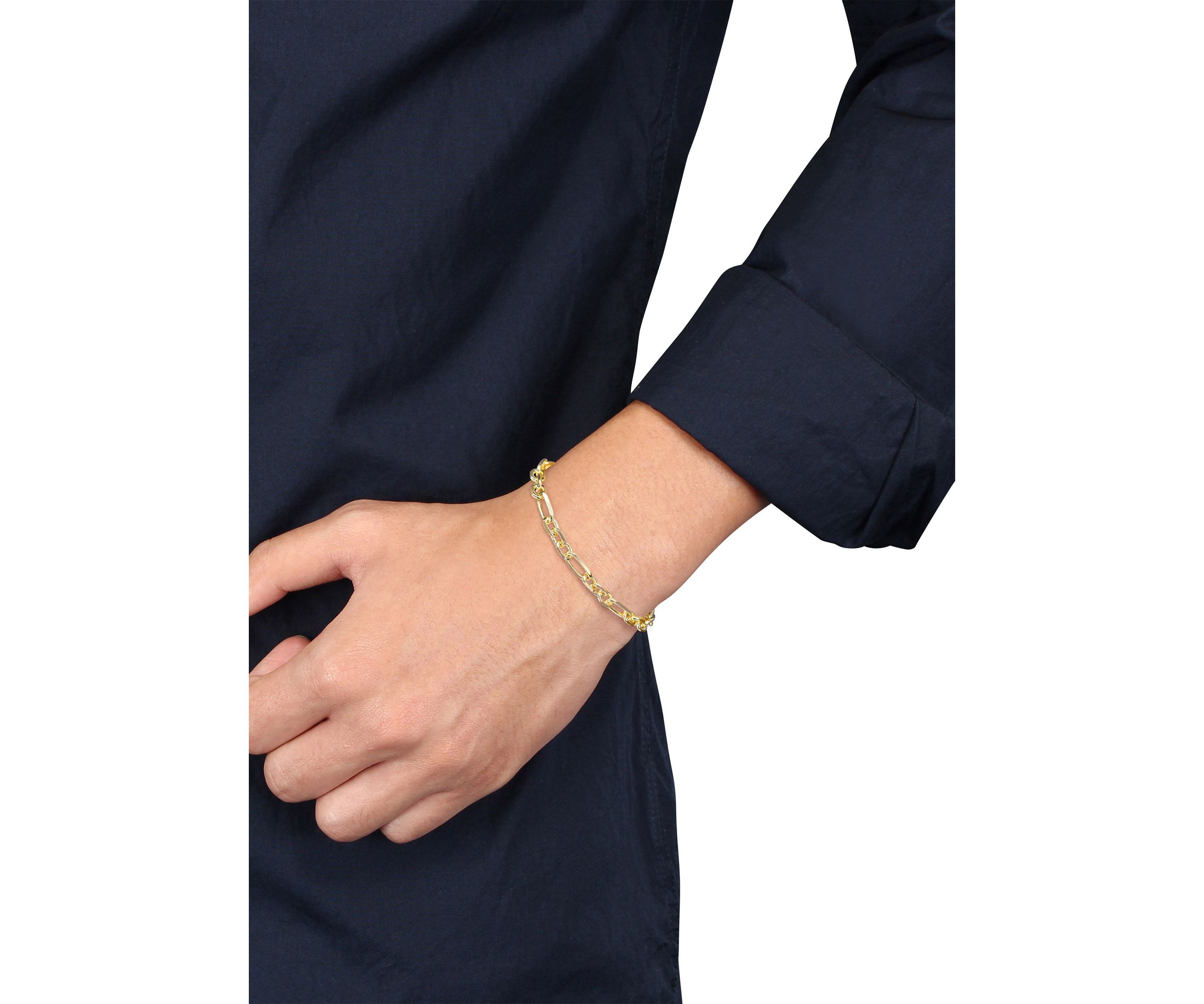 18k Yellow Gold Plated Sterling Silver 6mm Figaro Chain Bracelet, 9"