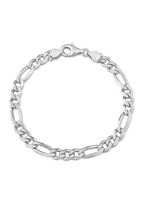 Haylee Jewels Sterling Silver 5.5mm Figaro Chain Bracelet, 7.5", White