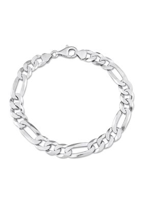 Haylee Jewels Sterling Silver 8.9mm Flat Figaro Chain Bracelet, 9", White