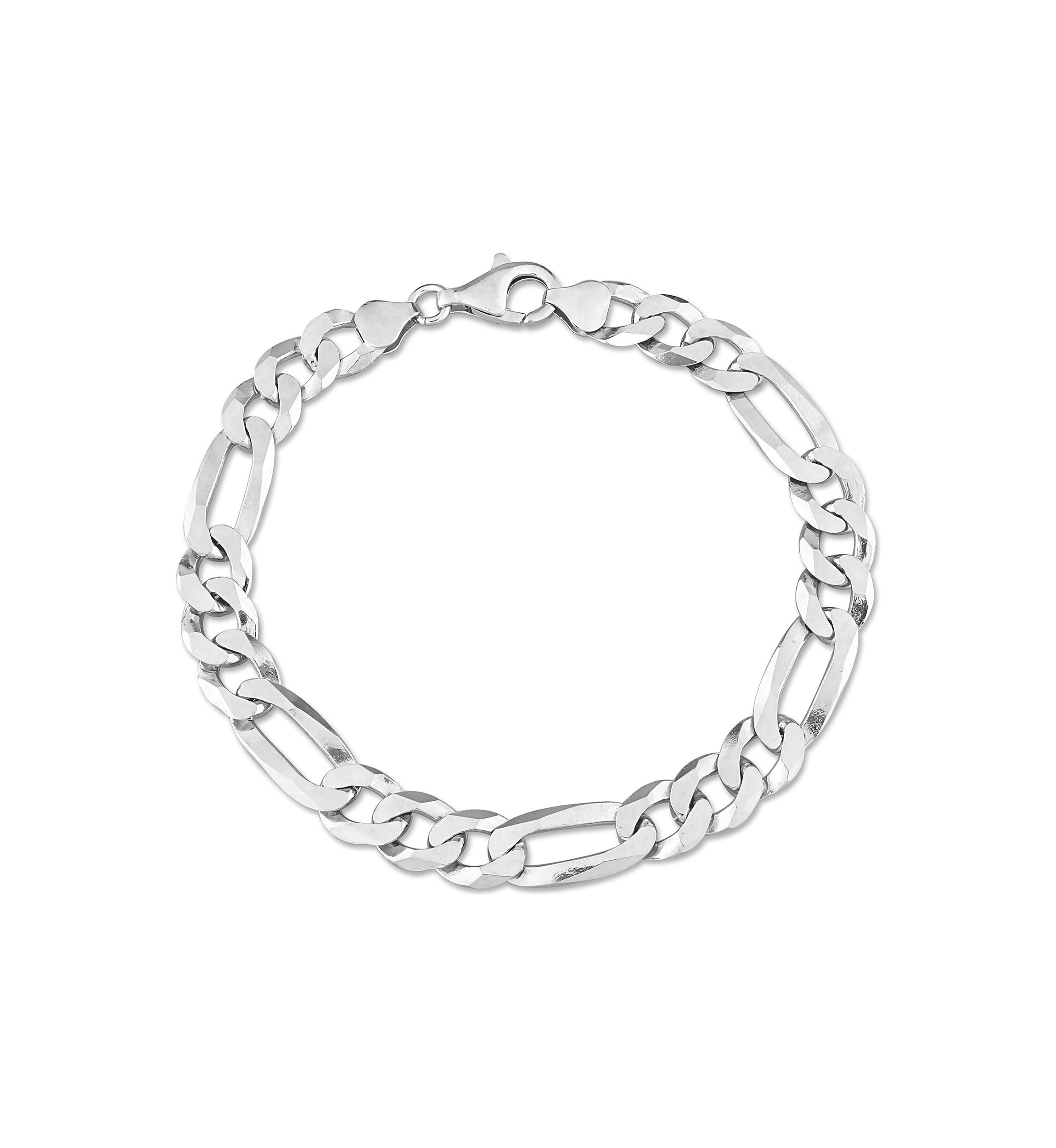 Sterling Silver 8.9mm Flat Figaro Chain Bracelet, 9"