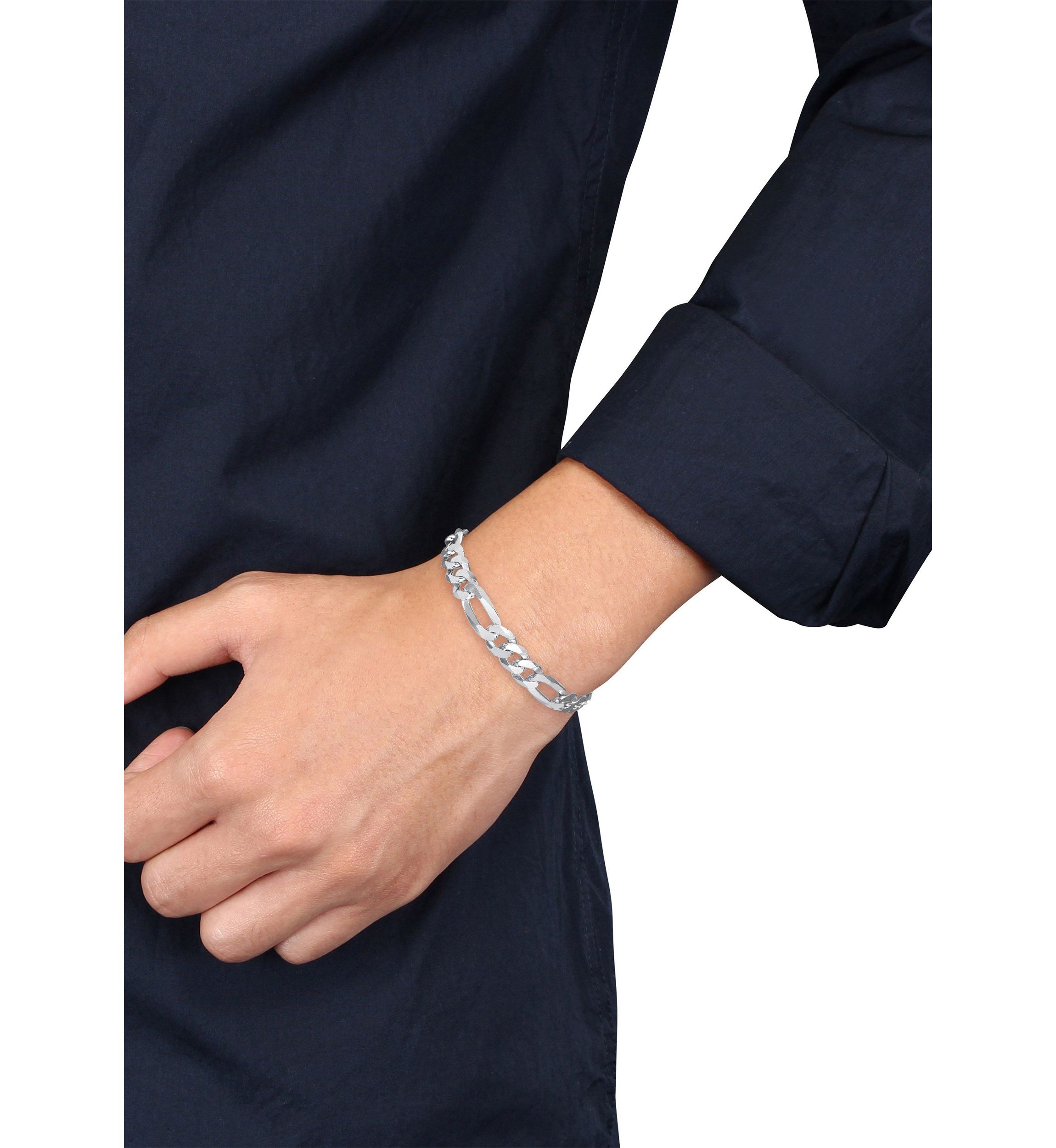 Sterling Silver 8.9mm Flat Figaro Chain Bracelet, 9"