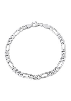 Haylee Jewels Sterling Silver 5.5mm Figaro Chain Bracelet, 9", White