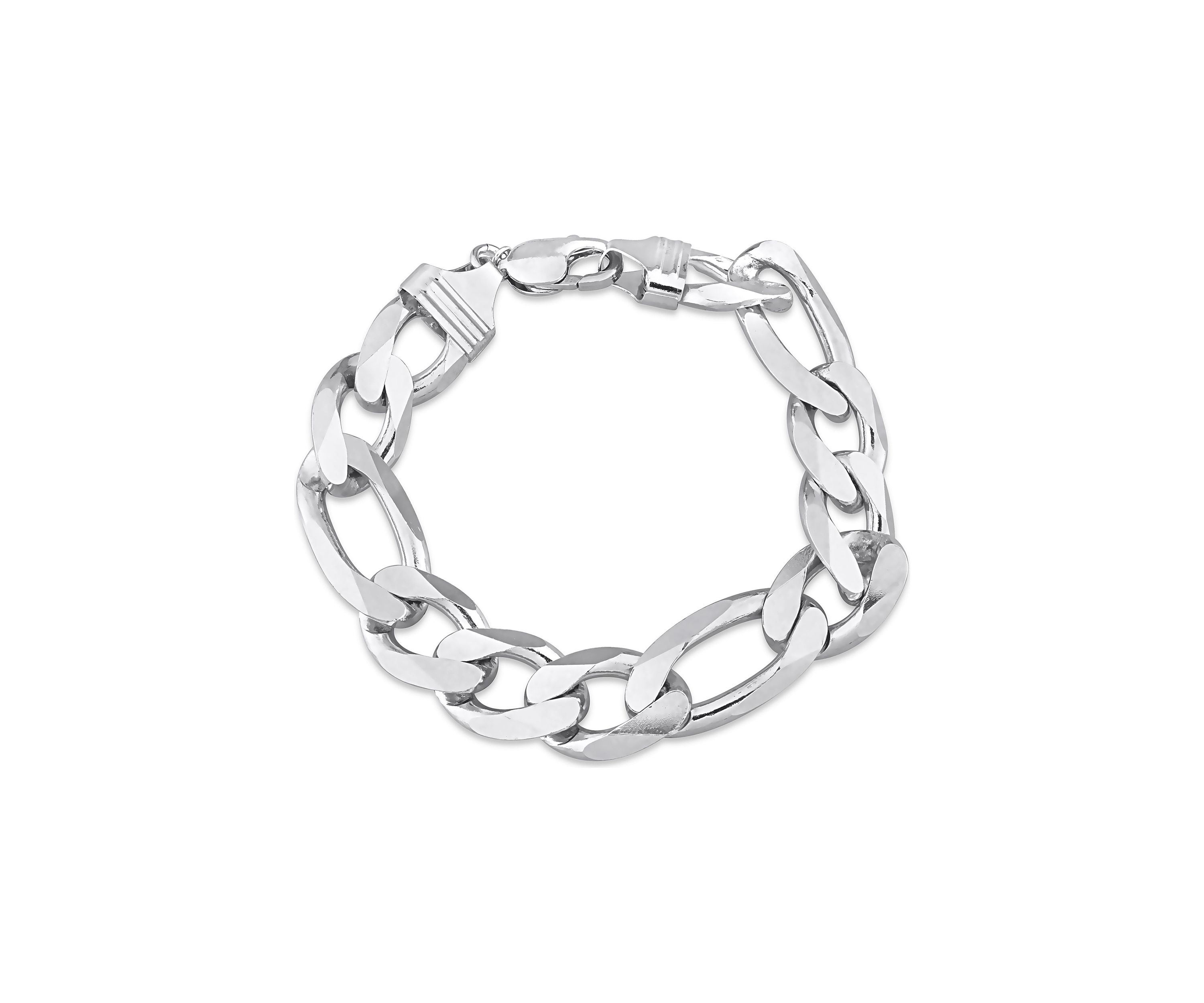 Sterling Silver 14.5mm Figaro Chain Bracelet, 9"