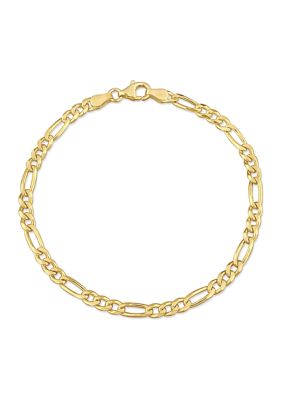 Haylee Jewels 18k Yellow Gold Plated Sterling Silver 3.8mm Figaro Chain Bracelet, 7.5"